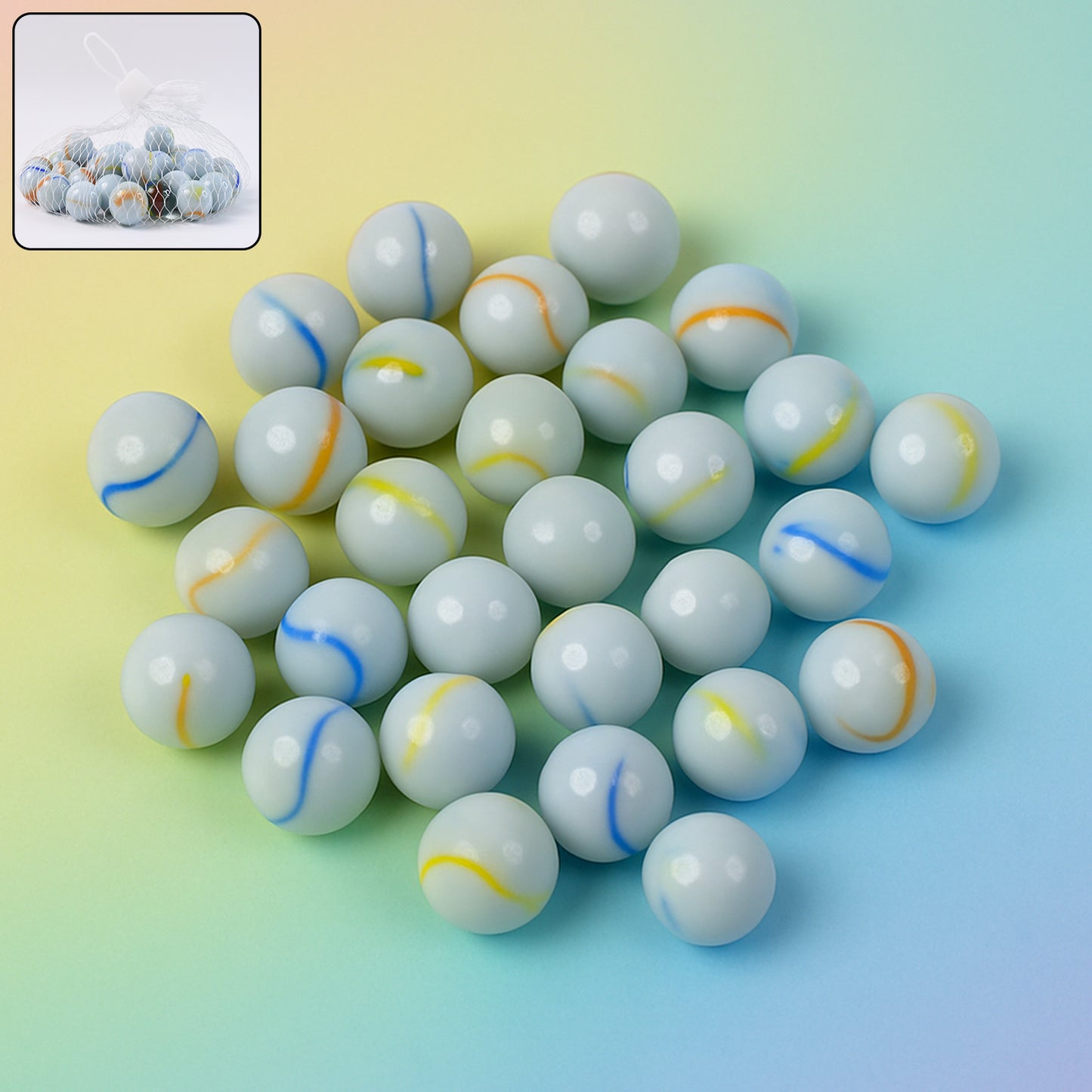 Classic White Glass Marbles with Swirls - Approx 30 Pcs Pack for Games & Crafts - Happy Price - Image 2