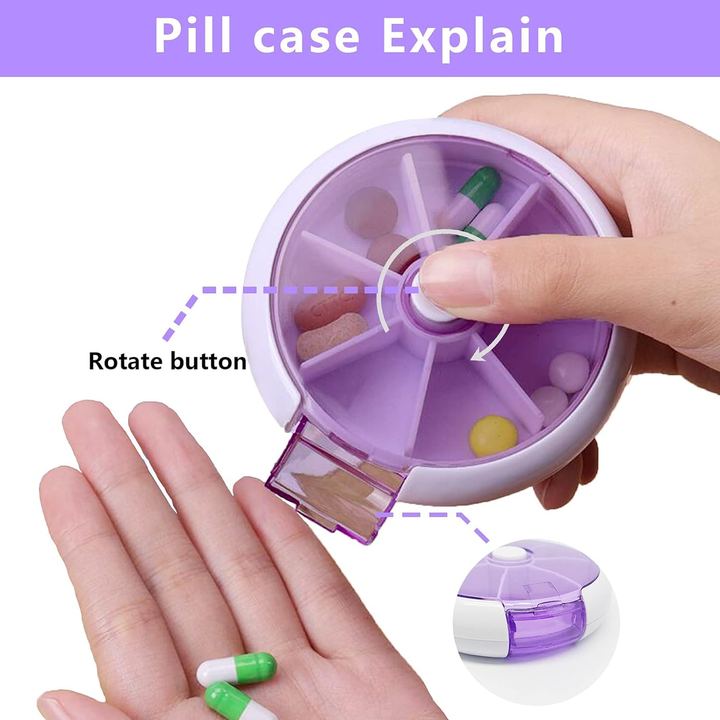 Pill Box Medicine Dispenser 7-day Week Weekly Whee Cute Portable Fruit Style 7 Grid Seal Rotation Pill Organizer Medicine Box (1 Pc) - Happy Price - Image 6