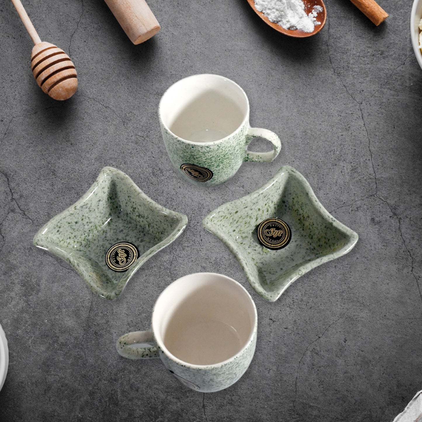 Festo Ceramic Tea  Cups  Mug Set Including Snacks  Serving Bowl Milk Cup Coffee Cup Tea Cup Breakfast Cup Drinking Mug Or Outdoor For Household Gift For Birthday Wedding Party (4 Pcs Set) - Happy Price - Image 3