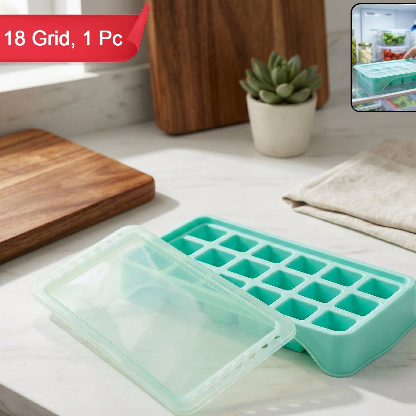 18 Grid Easy Release Ice Tray with Lid - Silicone Ice Cube Maker (1 Pc) - Great Price - Image 1
