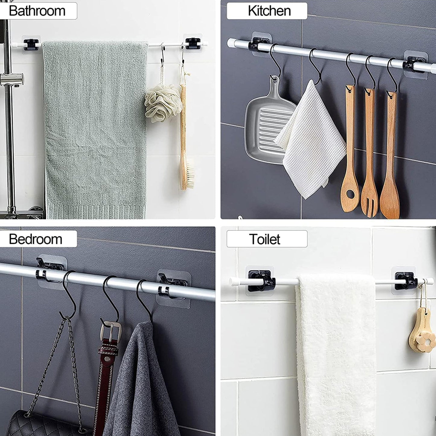 Adjustable Bathroom Hanging Rod with Hooks - No-Drill Wall Mount (1 Pc) - Happy Price - Image 6