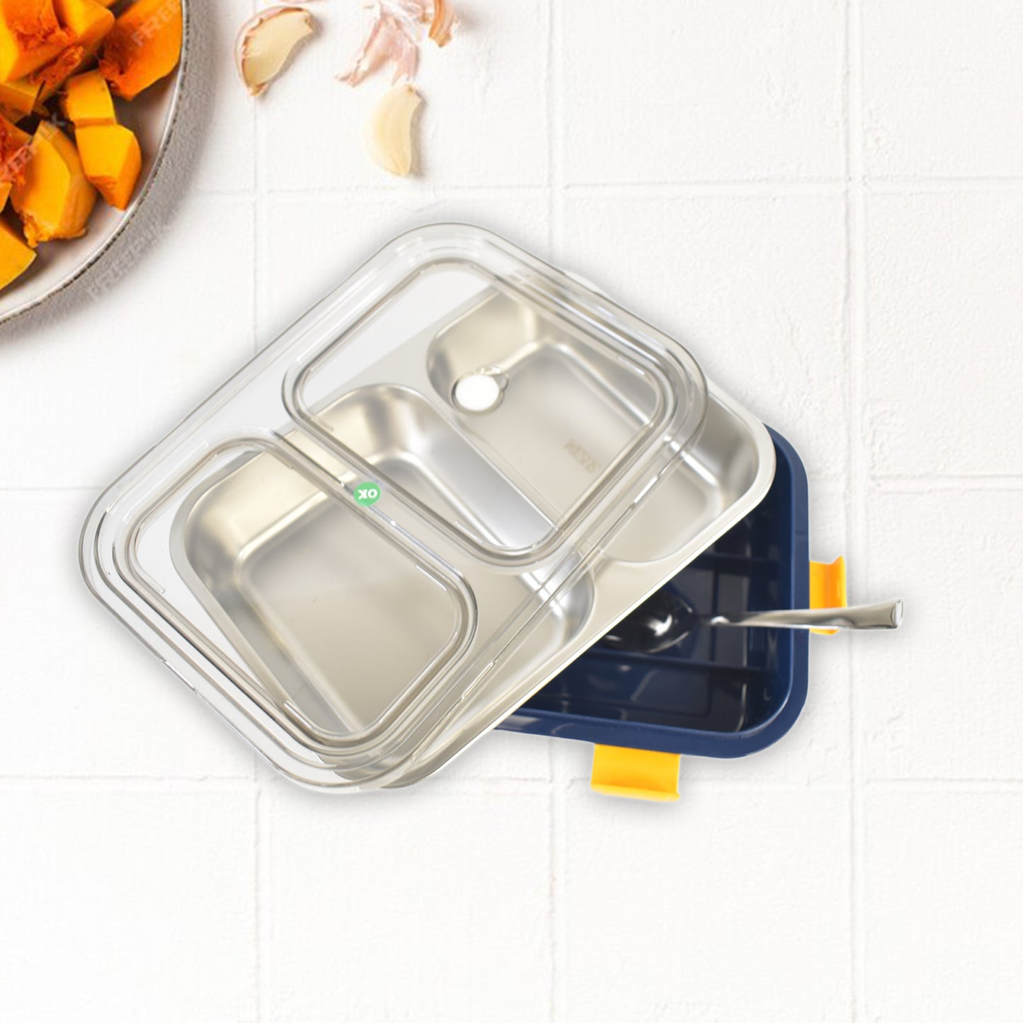 Stainless Steel Lunch Box 2 Section Lunch Box With Spoon - Happy Price - Image 3