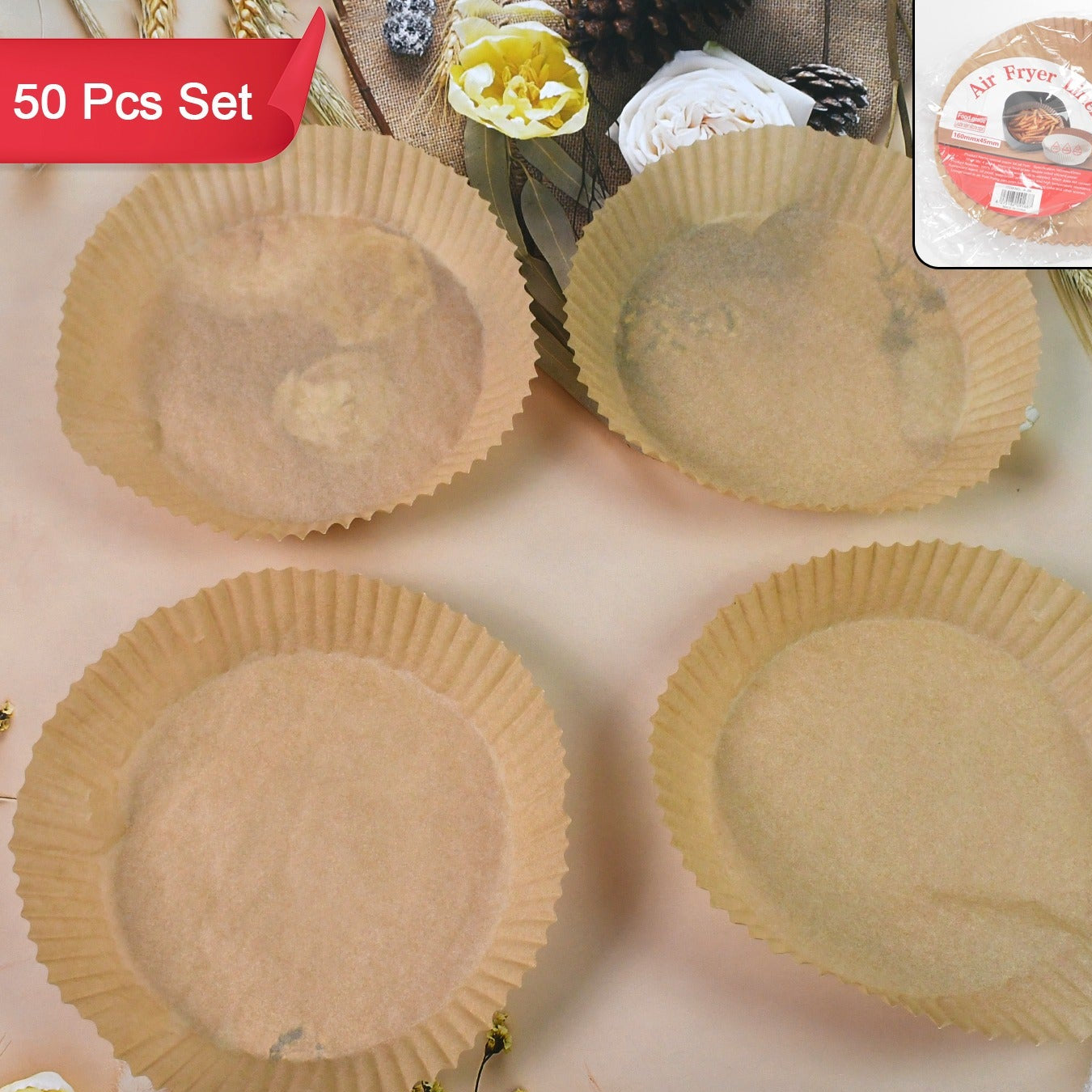 Round Air Fryer Parchment Liners - 50 Pcs Set, 160mm Diameter, 45mm Deep - Happy Price - Image 1