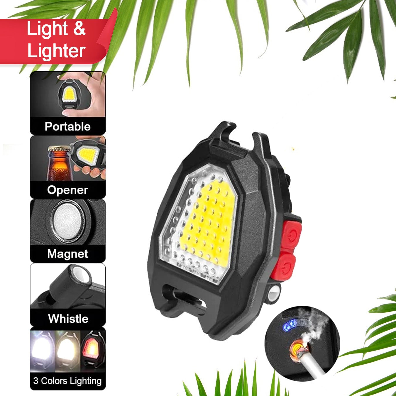 Portable Triangular Shaped Emergency Camping Flashlight With Cigarette Lighter Lumens Rechargeable Waterproof Portable Led Light Camping Keychain 6lighting Modes With Strong Magnet 3 Color Lighting For Travel Camping Walking - Happy Price - Image 1