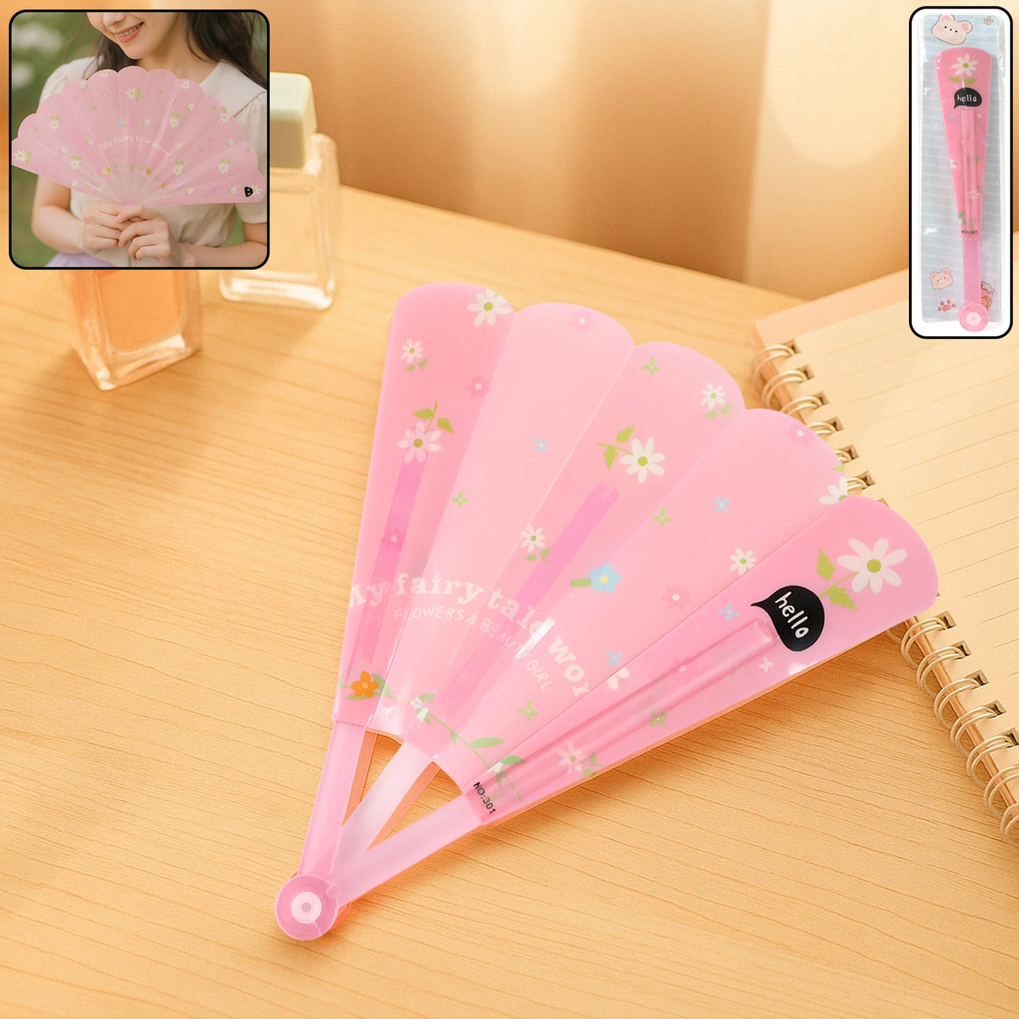 Floral Print Foldable Hand Fan - Portable & Battery-Free Cooling (1 Pc) - Happy Price - Image 2