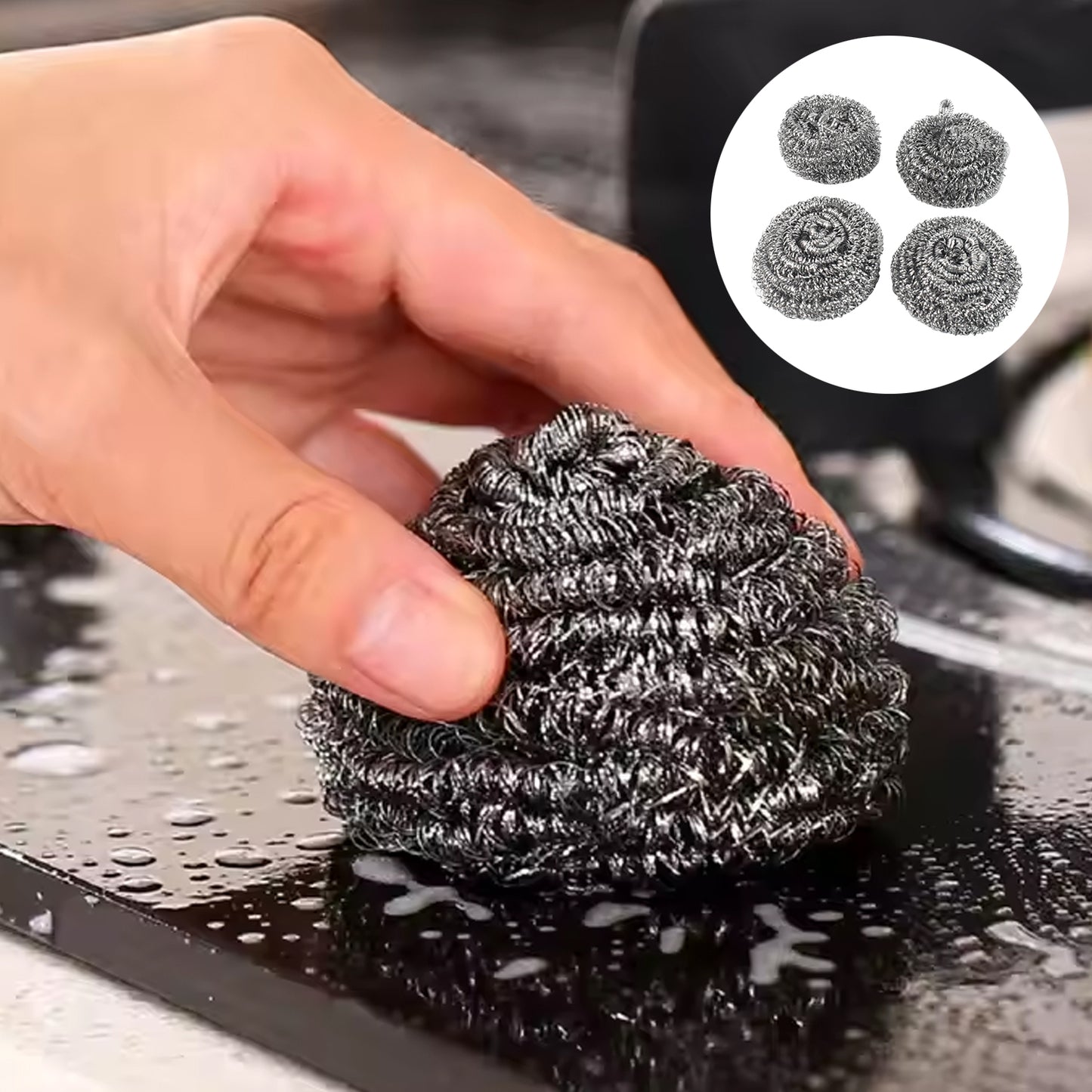 6-Piece Stainless Steel Kitchen Scrubber Set with Handle - Happy Price - Image 2