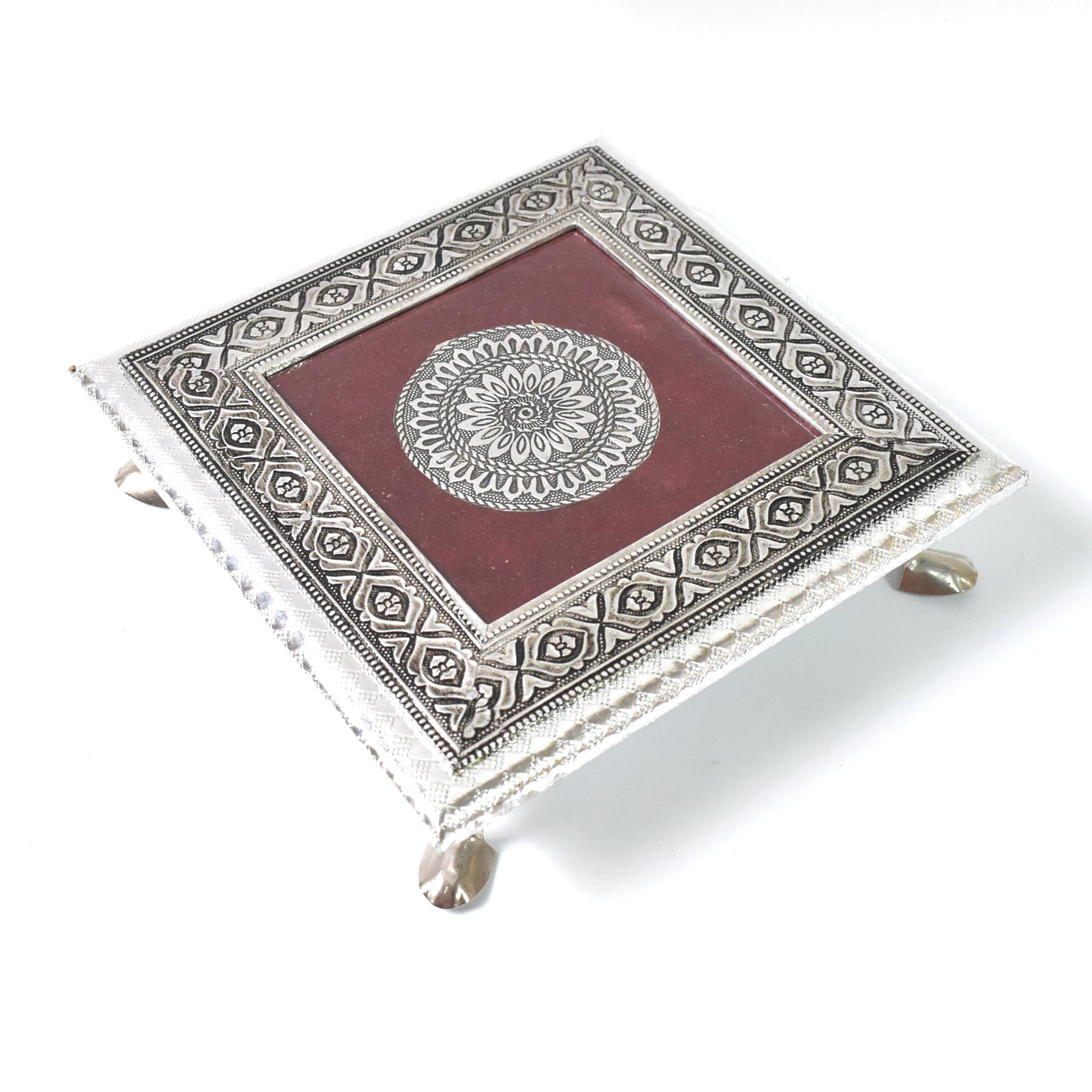 Silver - Square Pooja Chowki Patla  Bajot (2020 Cm  1 Pc) - Happy Price - Image 5