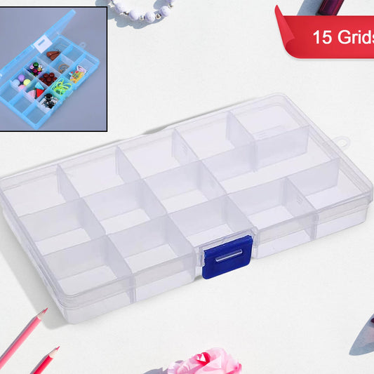 15 Grids Jewelry Organizer Plastic Jewelry Organizer Box Clear Jewelry Organizer Box Plastic Bead Organizers With Adjustable Dividers For Herbs Pills Bead Jewelry And Other Small Item (1 Pc) - Happy Price - Image 1
