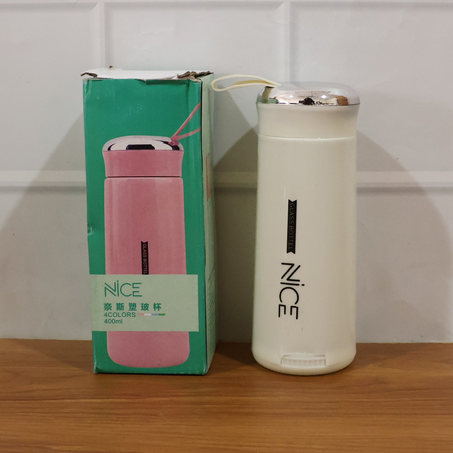 White Glass Water Bottle with Protective Sleeve - 400 ML, 1 Pc - Happy Price - Image 7