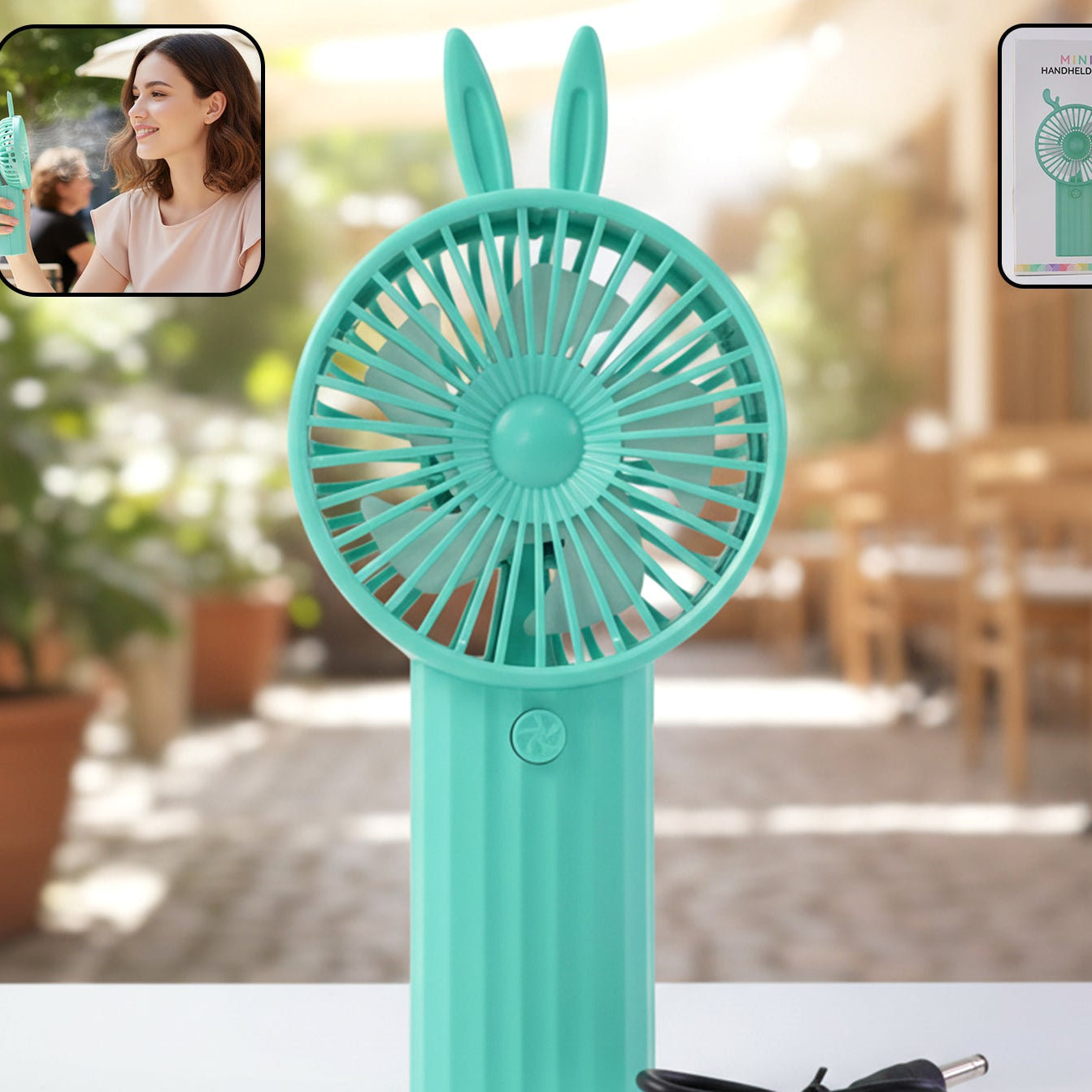 Cute Bunny Ear Mini Handheld Fan, USB Rechargeable Portable Personal Cooler (1 Pc) - Happy Price - Image 1
