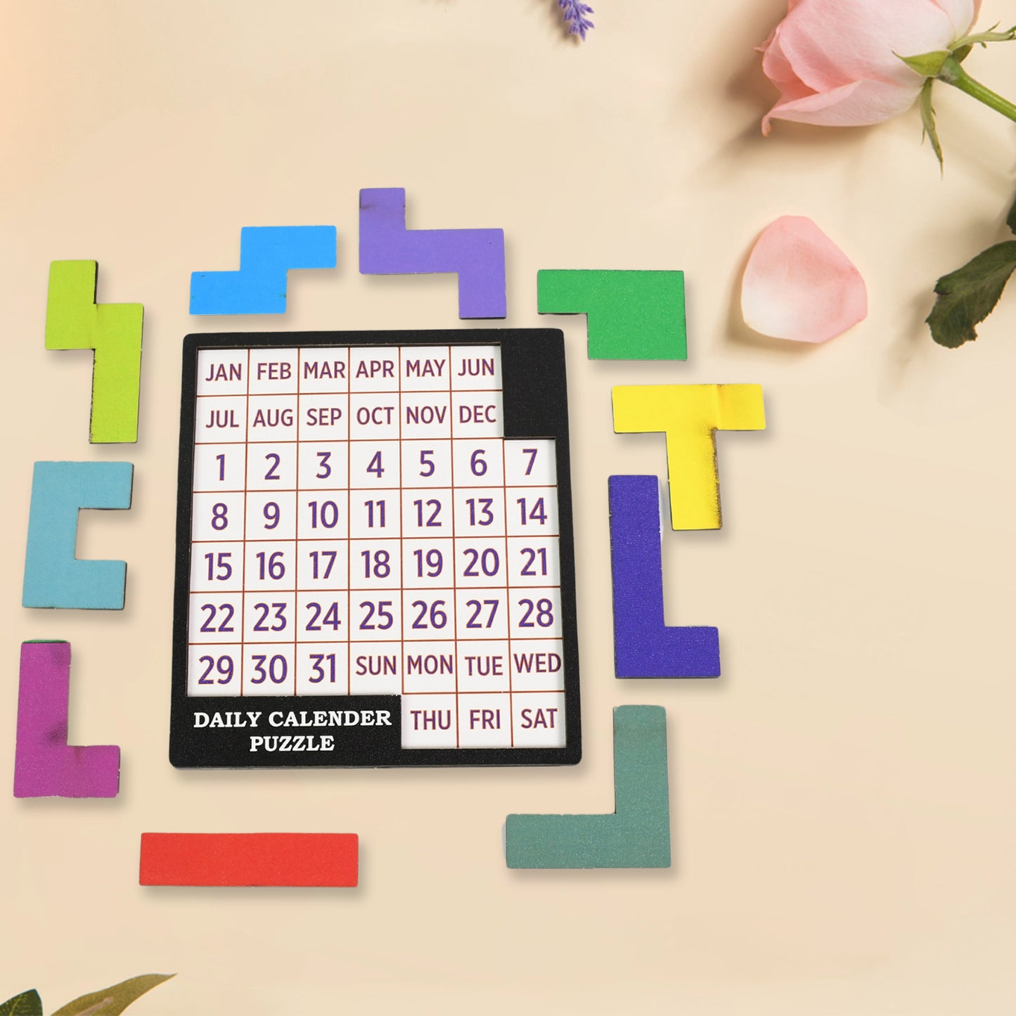 Wooden Daily Calendar Puzzle (Multicolor  1 Set) - Happy Price - Image 3
