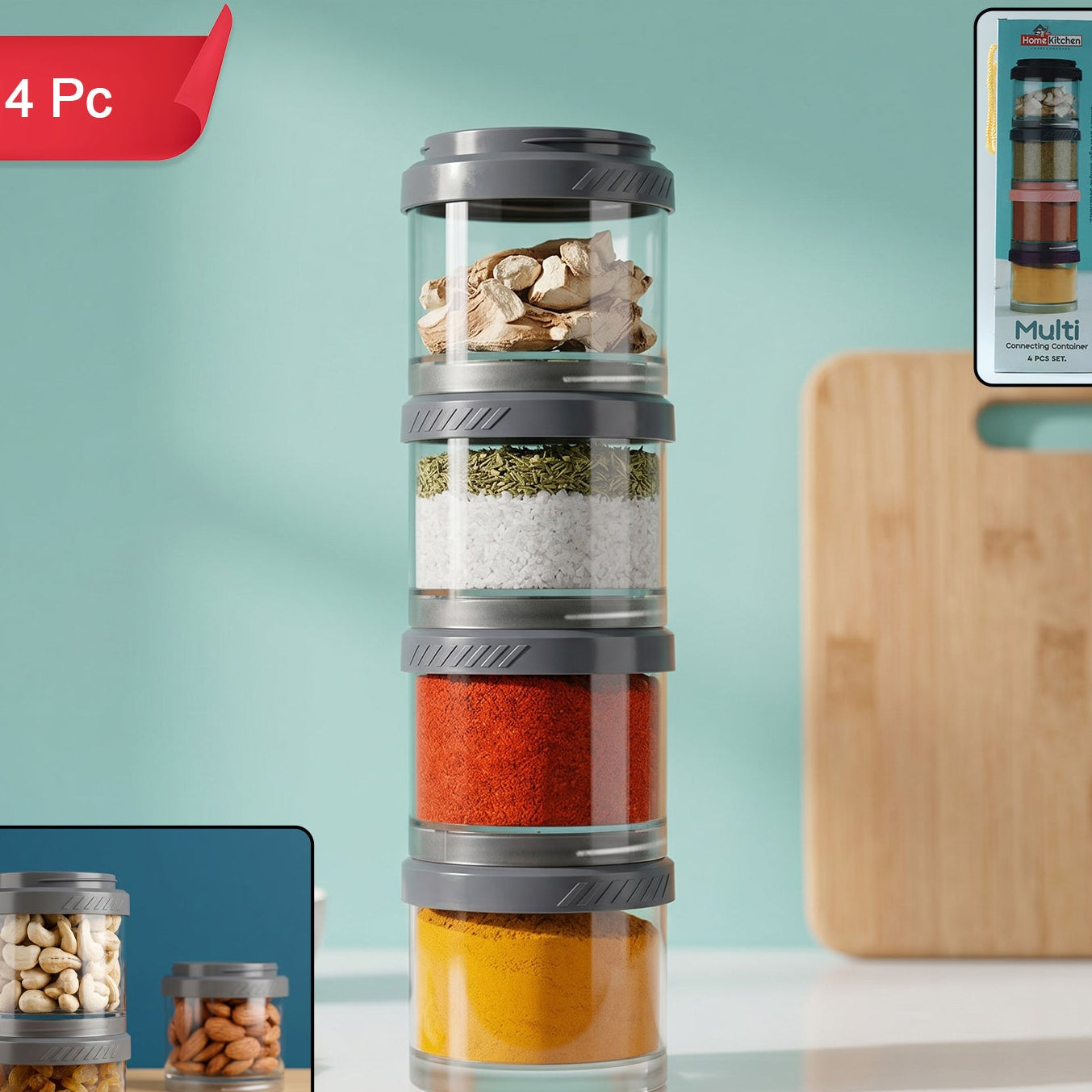 Stackable Modular Storage Containers (4 Pc Set) - Airtight & Transparent Kitchen Organizers - Great Price - Image 1