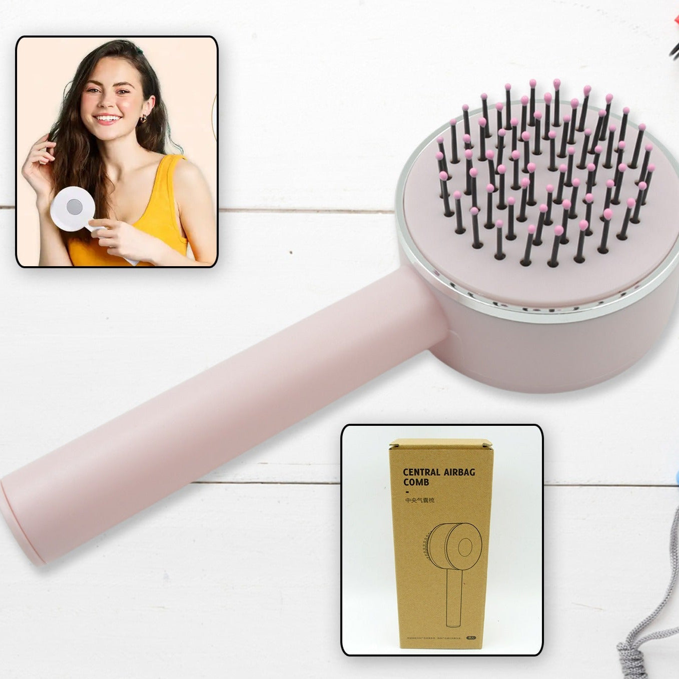 Air Cushion Massage Brush Airbag Massage Comb With Long Handle Self-cleaning Hair Brush Detangling Anti-static For All Hair - Happy Price - Image 1