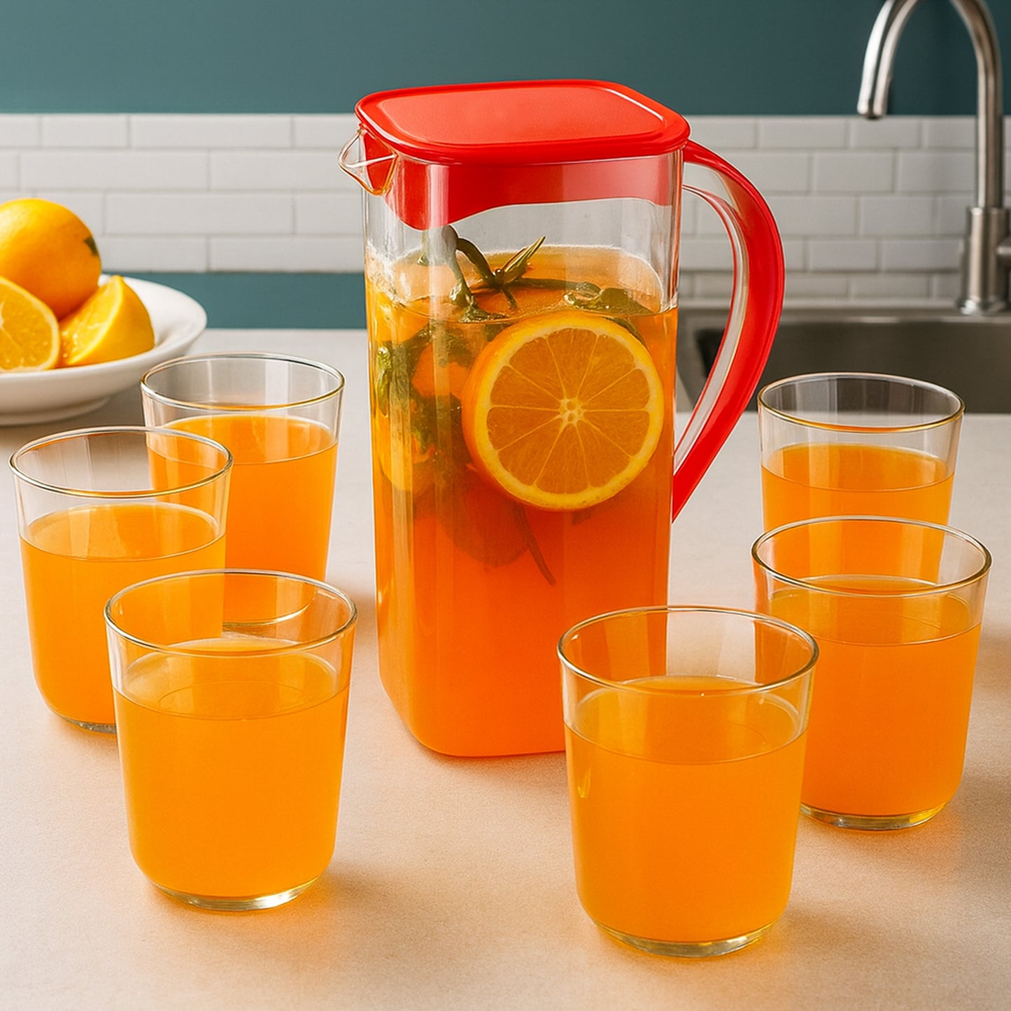 7-Piece Plastic Drinkware Set: 1.5L Jug with 6 x 200ml Glasses - Happy Price - Image 6