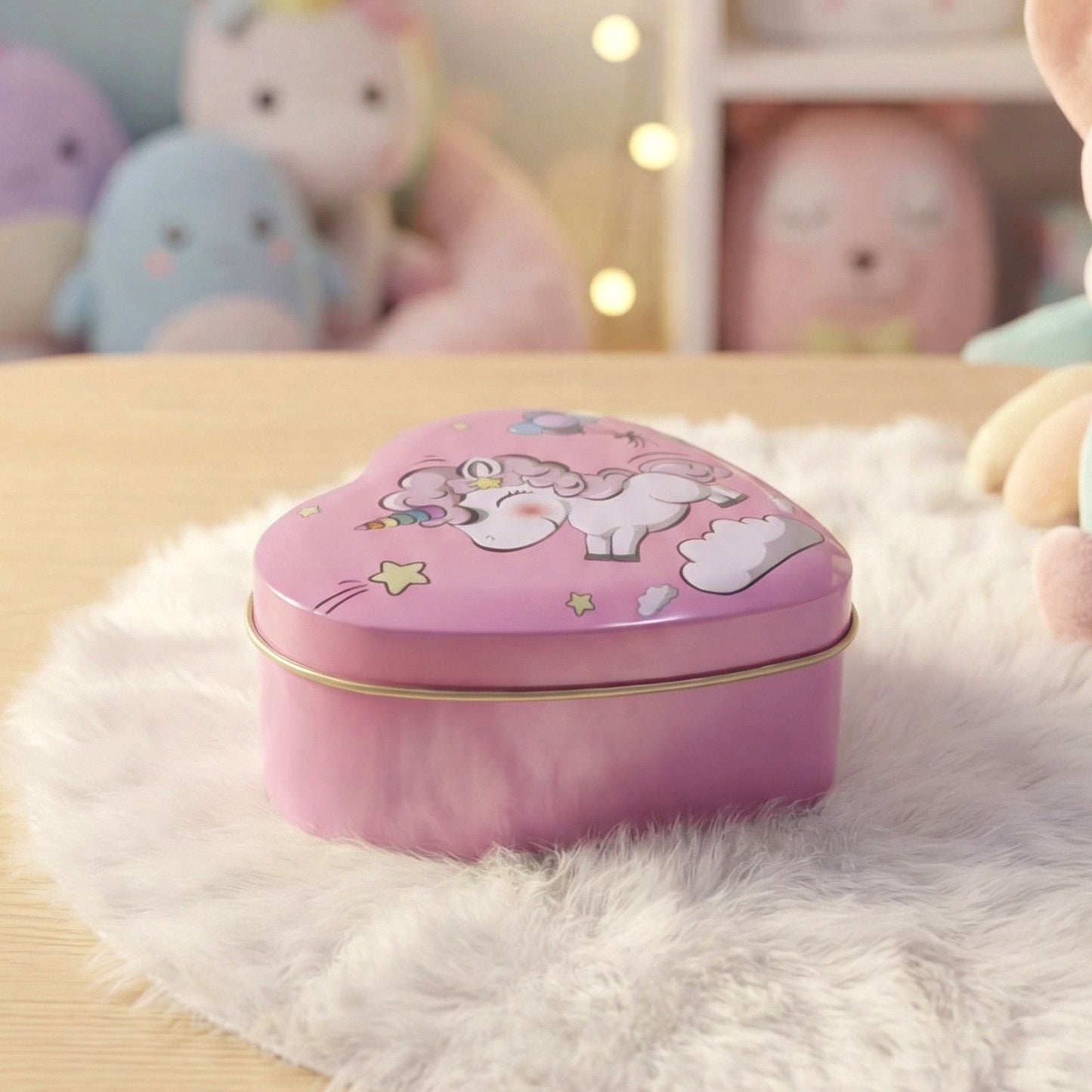 Heart Shaped Unicorn Print Storage Box - 1 Pc Decorative Metal Tin for Gifts & Small Items - Happy Price - Image 6