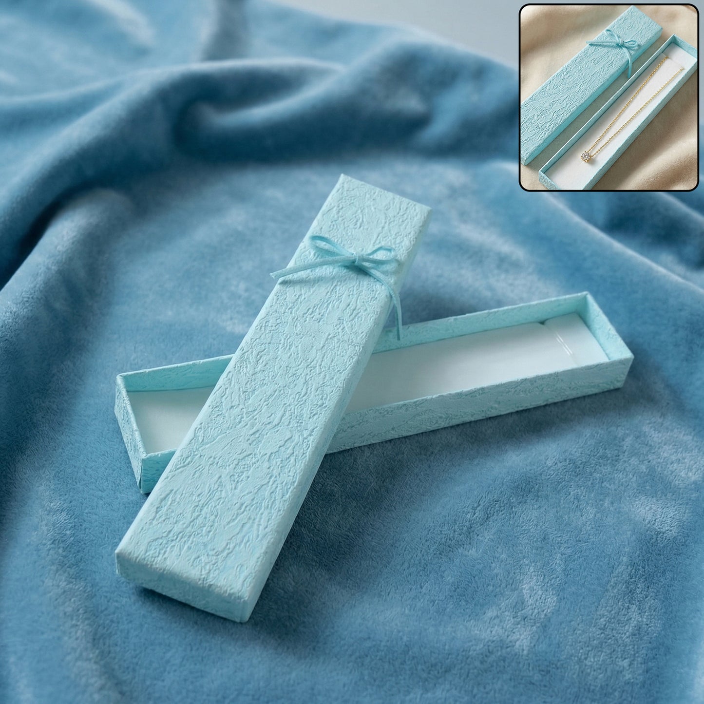 Premium Long Rectangular Jewelry Gift Box With Elegant Ribbon (1 Pc)