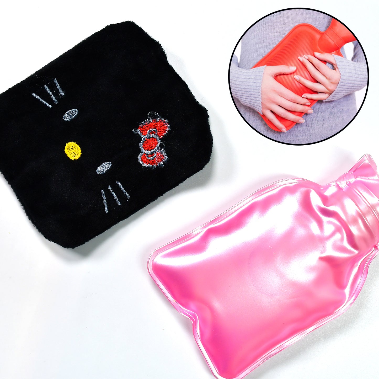 Black Hello Kitty Small Hot Water Bag With Cover For Pain Relief Neck Shoulder Pain And Hand Feet Warmer Menstrual Cramps. - Happy Price - Image 5