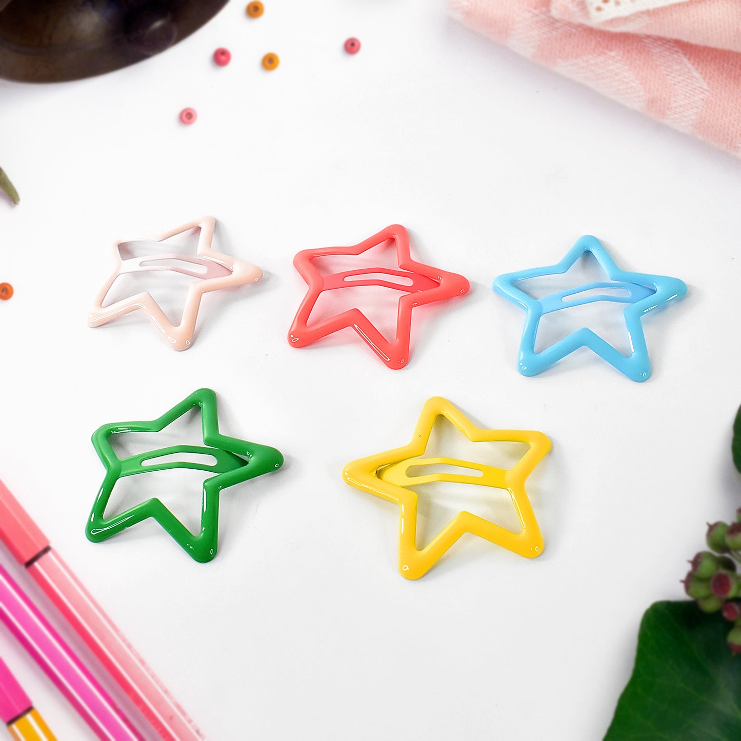 Metal Printed Star Hair Clips - 5 Pcs Set for Women & Girls - Happy Price - Image 2