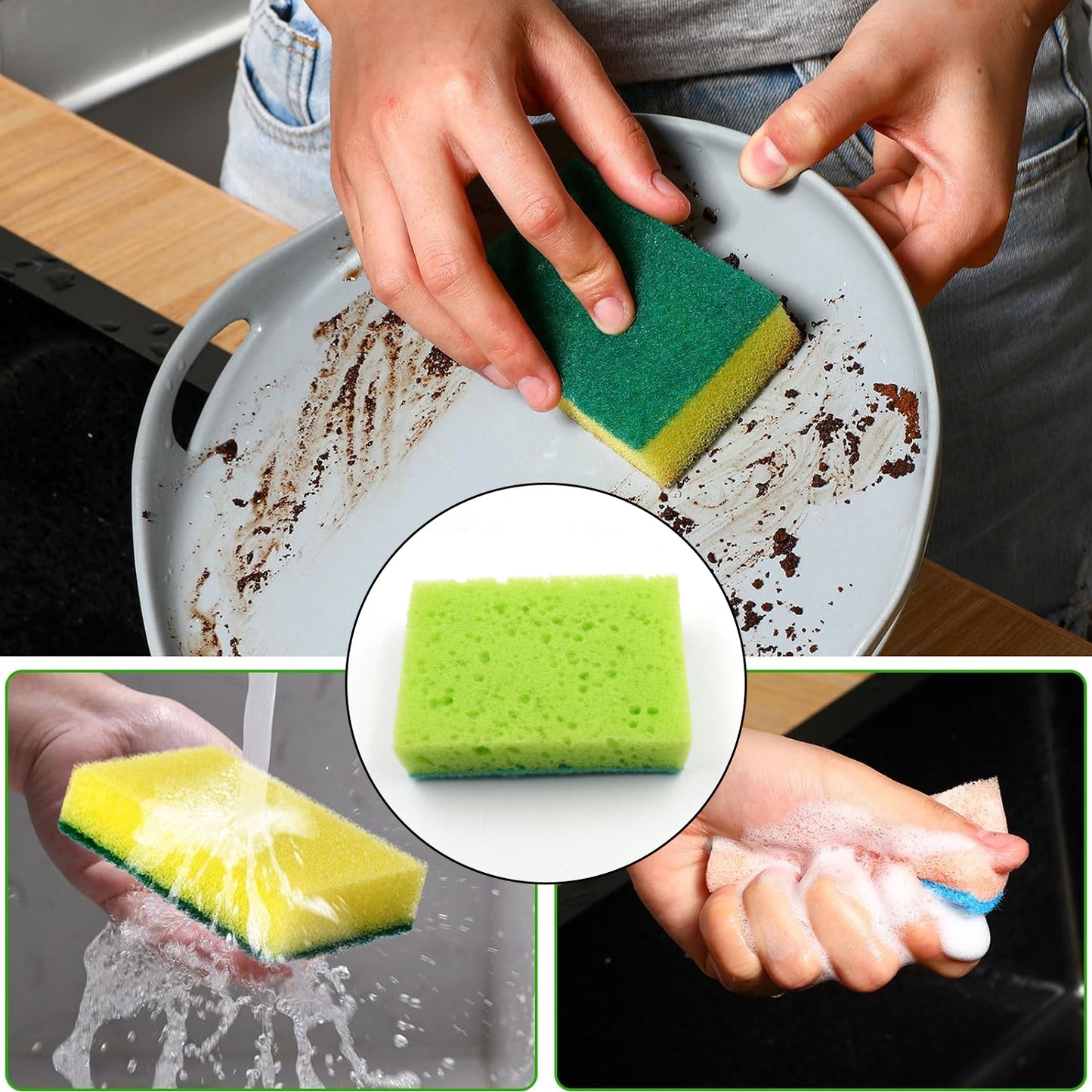 Multi-purpose Medium 2 In 1 Color Scratch Scrub Sponges Sponge Wear Resistance Dish Washing Tool High Friction Resistance Furniture For Refrigerator Sofa For Kitchen Household (1 Pc) - Happy Price - Image 5