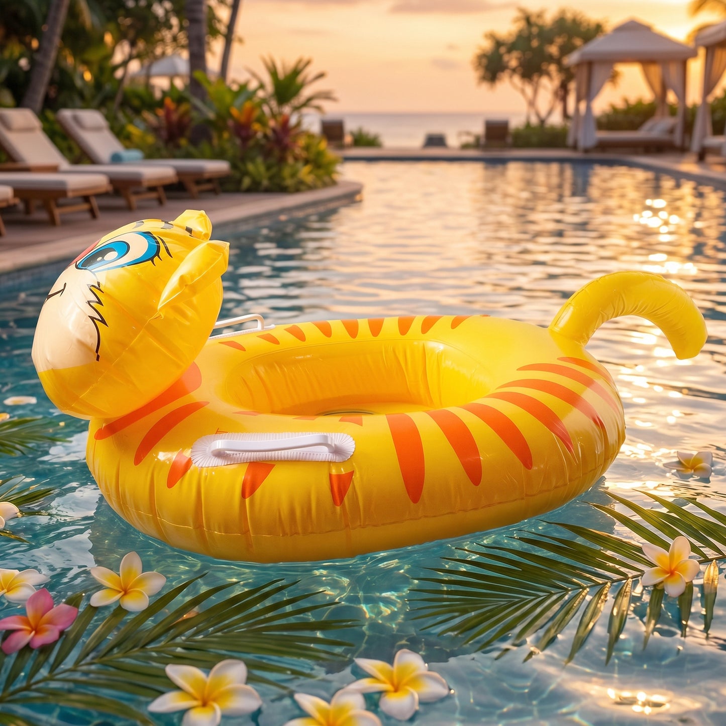 Kids Inflatable Tiger Swim Ring Pool Float With Handle Grip  1 Pc