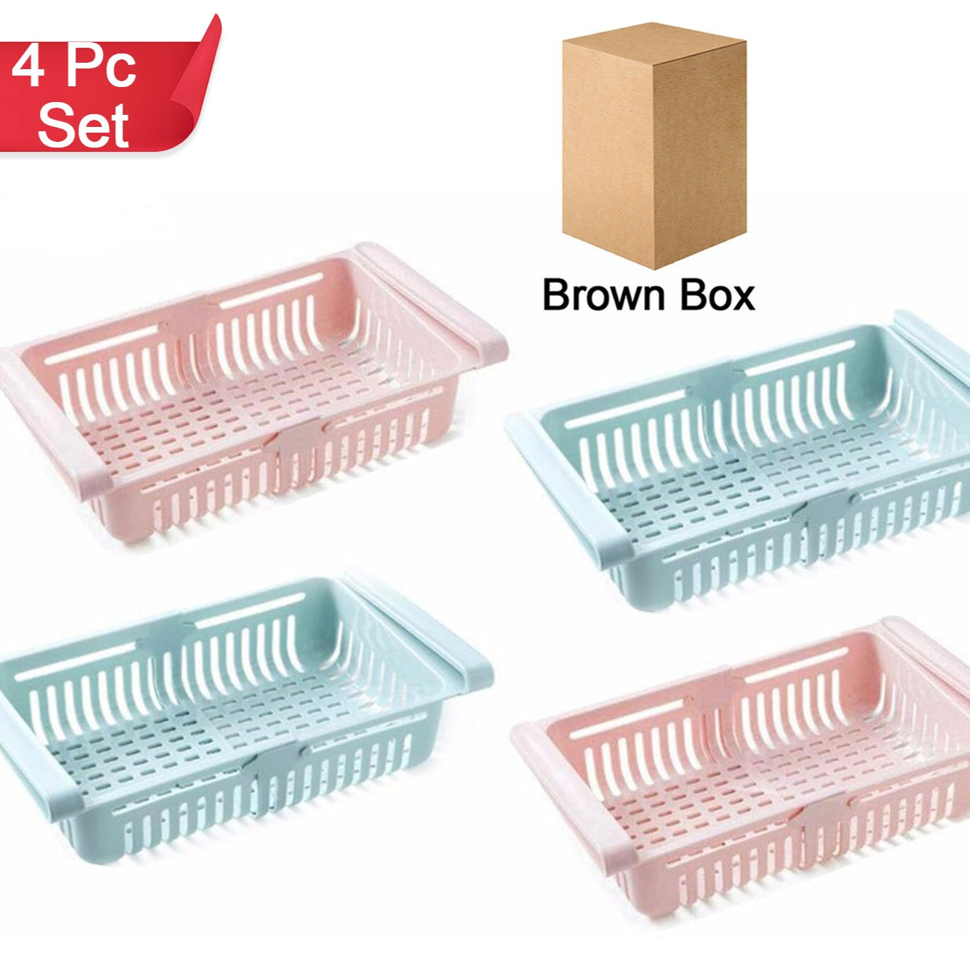 Adjustable Fridge Storage Basket Fridge Racks Tray Sliding Storage Racks (4 Pc Set) - Happy Price - Image 1