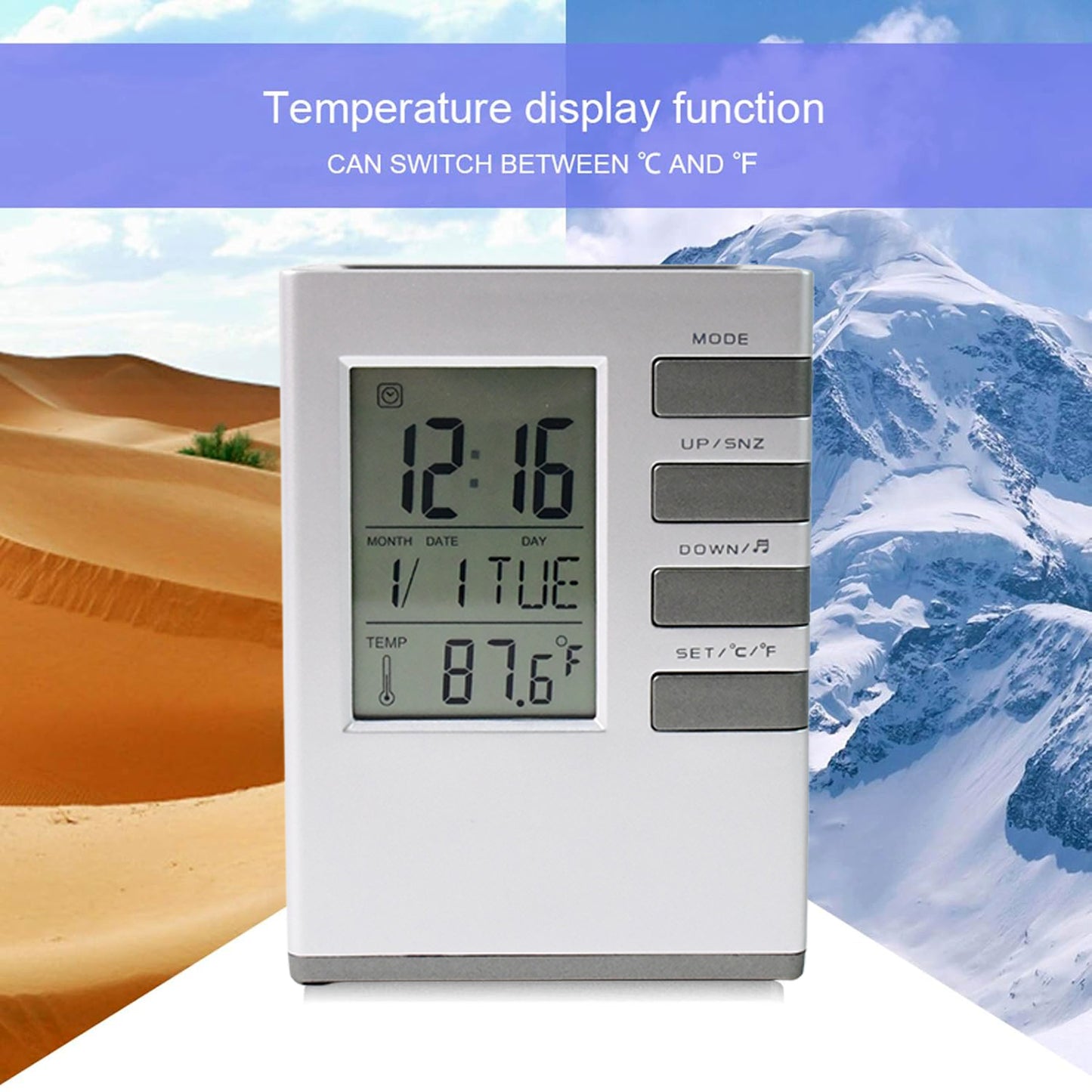 Multifunction Digital Desk Clock with Pen Holder - Time, Date, Temp & Alarm (1 Pc) - Happy Price - Image 5
