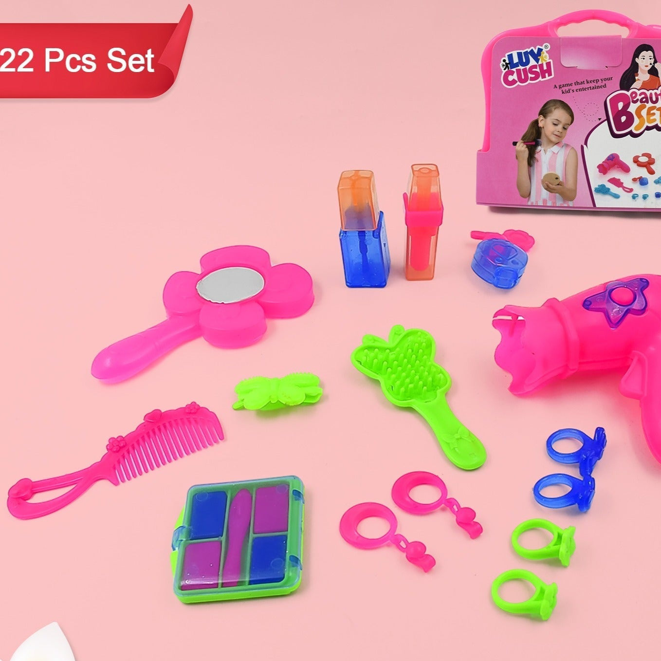Portable Kids Beauty Play Set with Approx 22 Pcs - Happy Price - Image 1