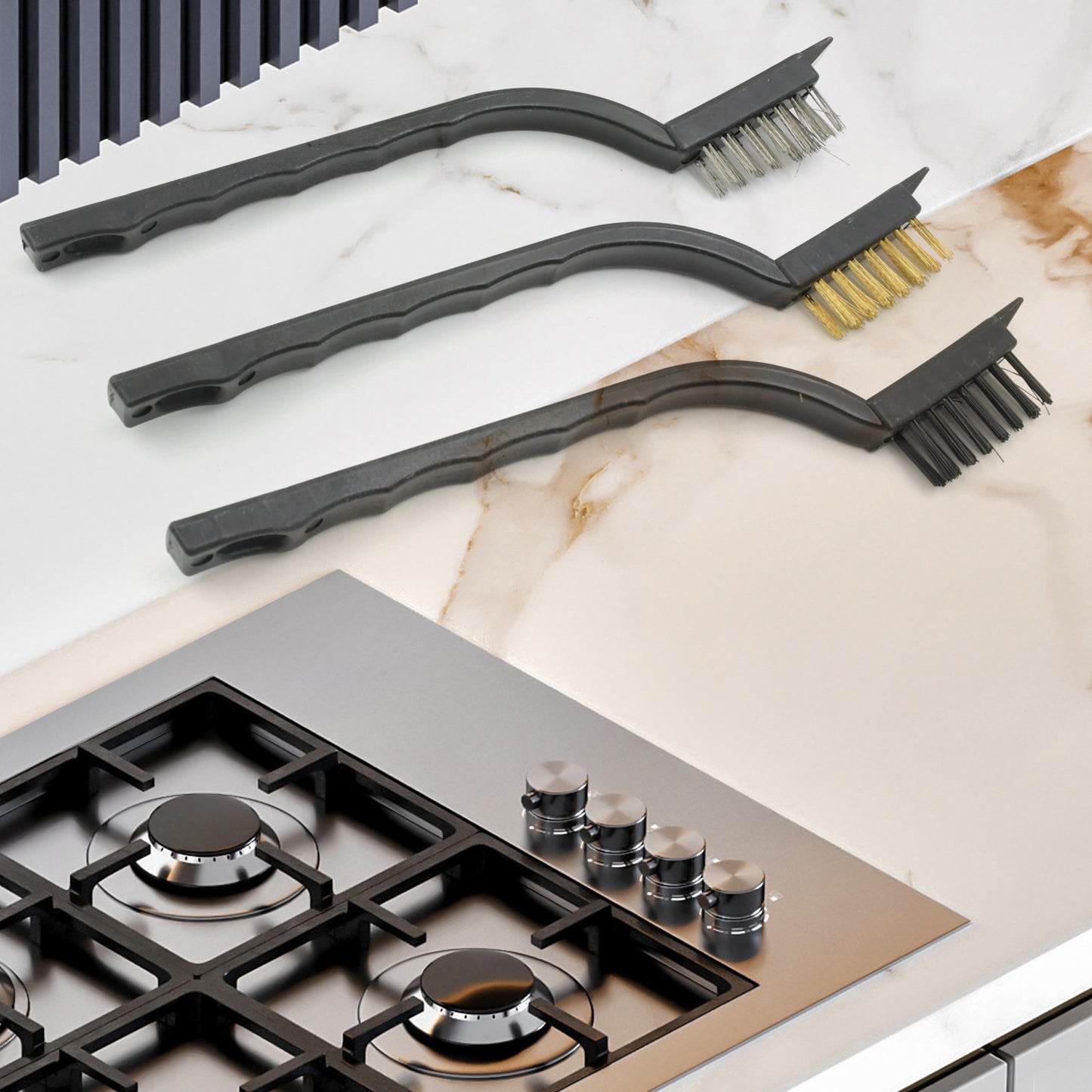 Mini Wire Brush Set Brass Nylon Stainless Steel Bristles Household Cleaning Brush For Gas Stove Smoke Machine Tool Burner Tiles Tap Rust Removal Welding Slag Dirt  Paint Scrubbing (3 Pcs Set) - Happy Price - Image 2