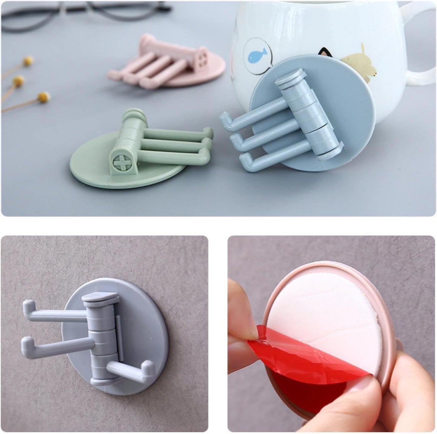 Sticky Hook Household Strong Punch-free Hook 180foldable Multi-function Rotatable Hook With 3 Hooks Suitable For Bathroom Kitchen Office (1 Pc) - Happy Price - Image 6
