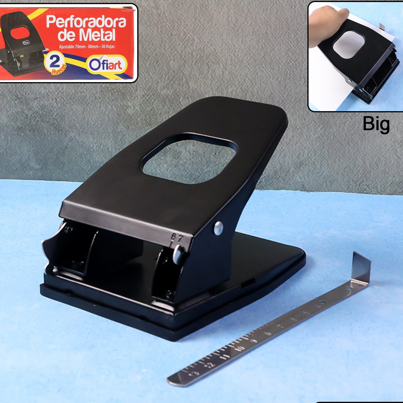 Durable Metal 2-Hole Paper Punch Machine (2 Pcs) - 30 Sheet Capacity - Happy Price - Image 1