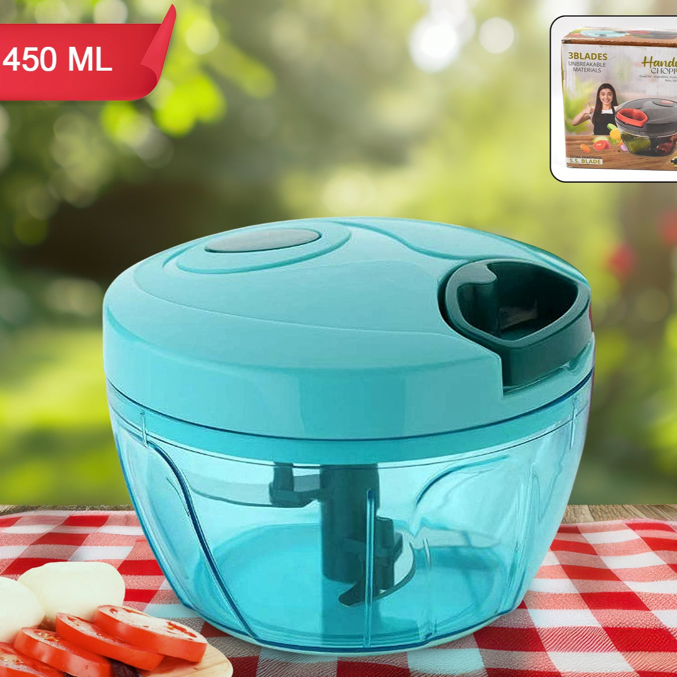 3 Blades Handy Chopper And Slicer Used Widely For Chopping And Slicing (450 Ml  1 Pc) - Happy Price - Image 1