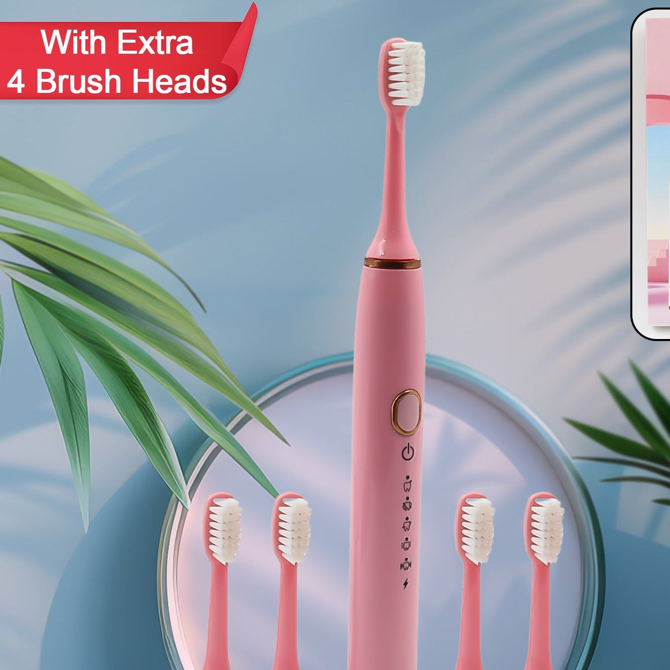 Electric Toothbrush Set for Adults - Waterproof, USB Rechargeable with 4 Extra Heads (1 Pc, Mix Colour) - Happy Price - Image 1