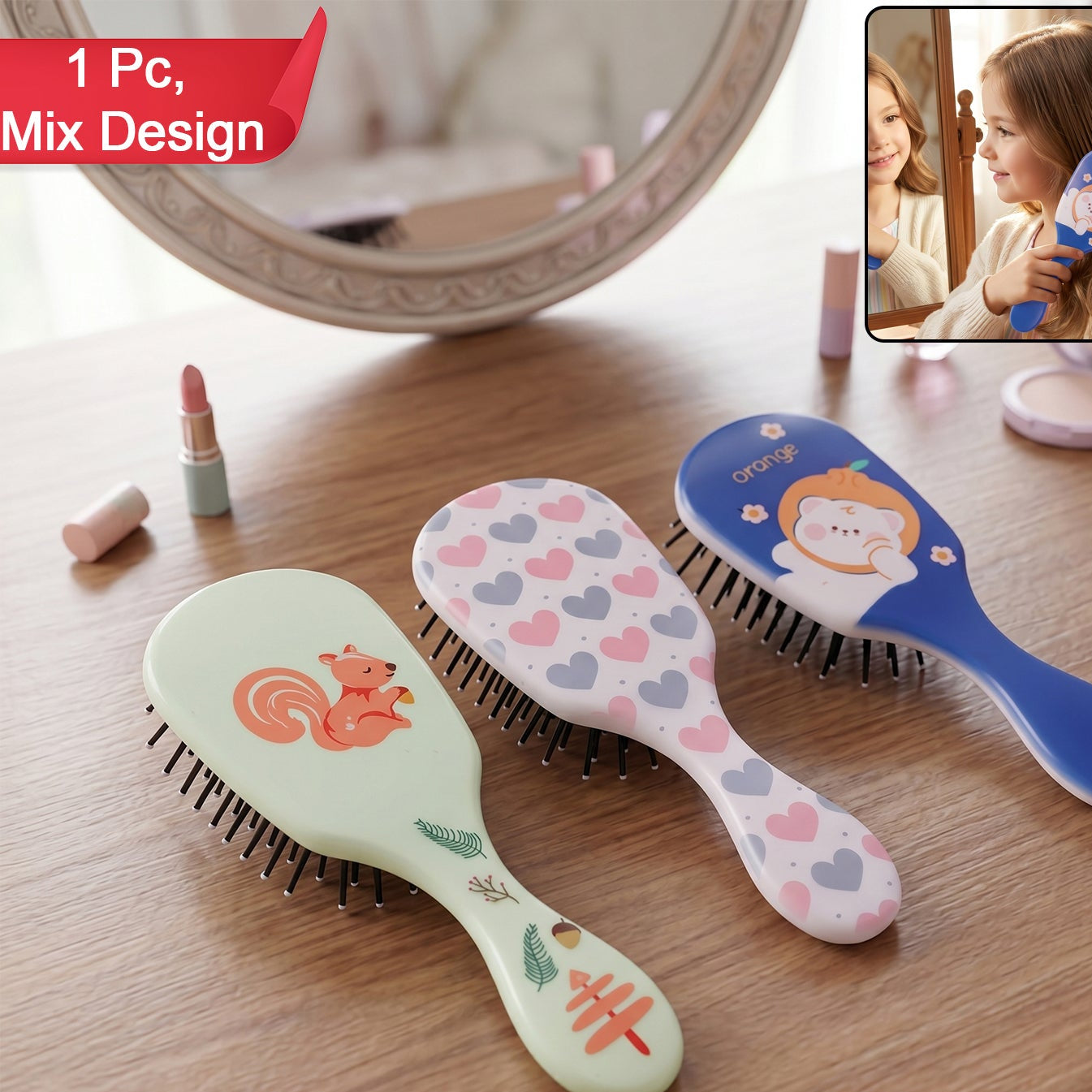 Fun And Colorful Mix Design Kids Hair Comb (1 Pc Mix Design)