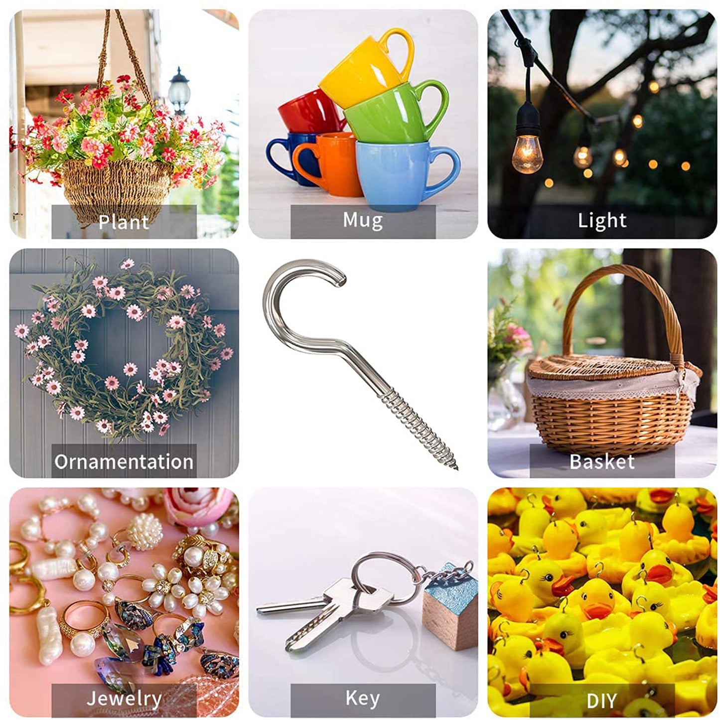 Eye Hooks Screw In Heavy Duty Stainless Steel Eye Bolts Screw (7 Pc Set) - Happy Price - Image 2