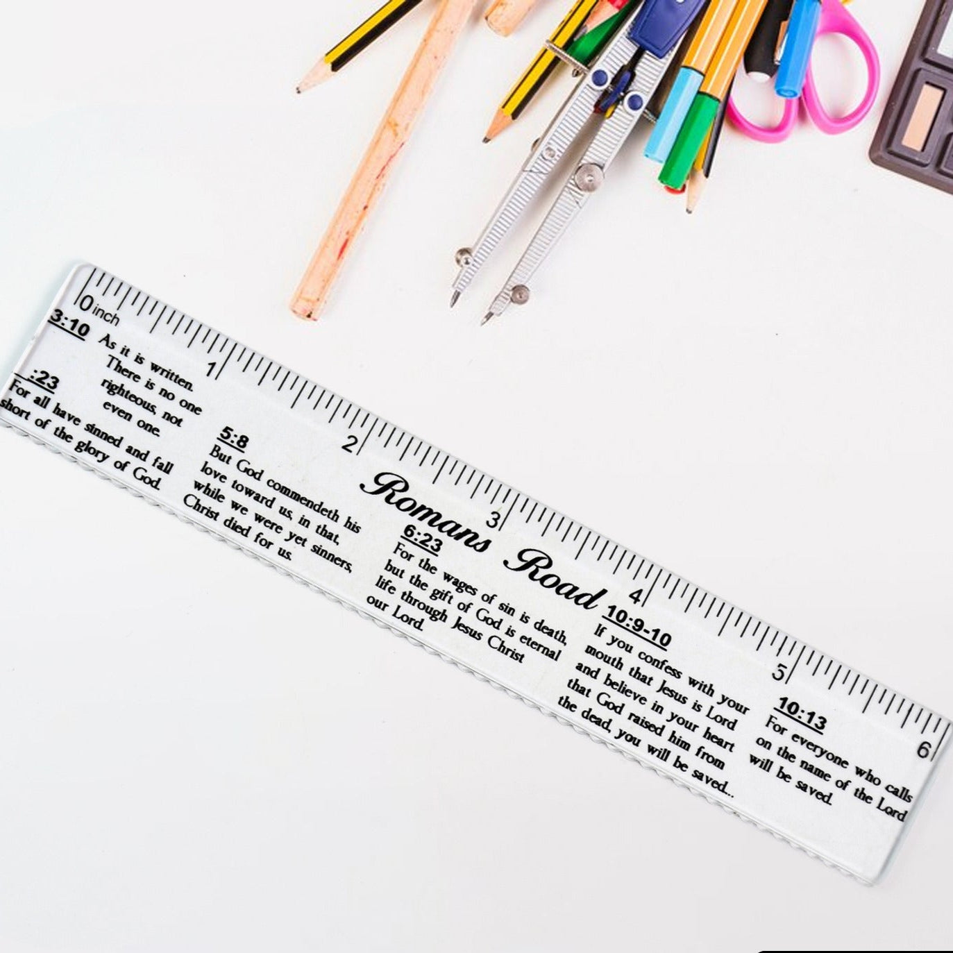 Romans Road Scripture Printed Plastic Ruler 6 Inch - Happy Price - Image 1