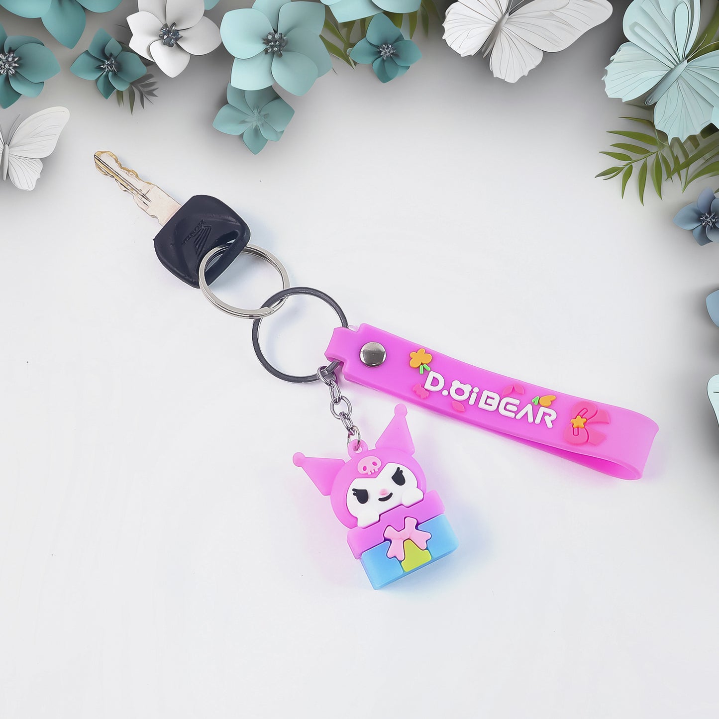 Cute Cartoon Silicone 3d Key Chain With Metal Hook  Strap (Pack Of 1) - Happy Price - Image 2