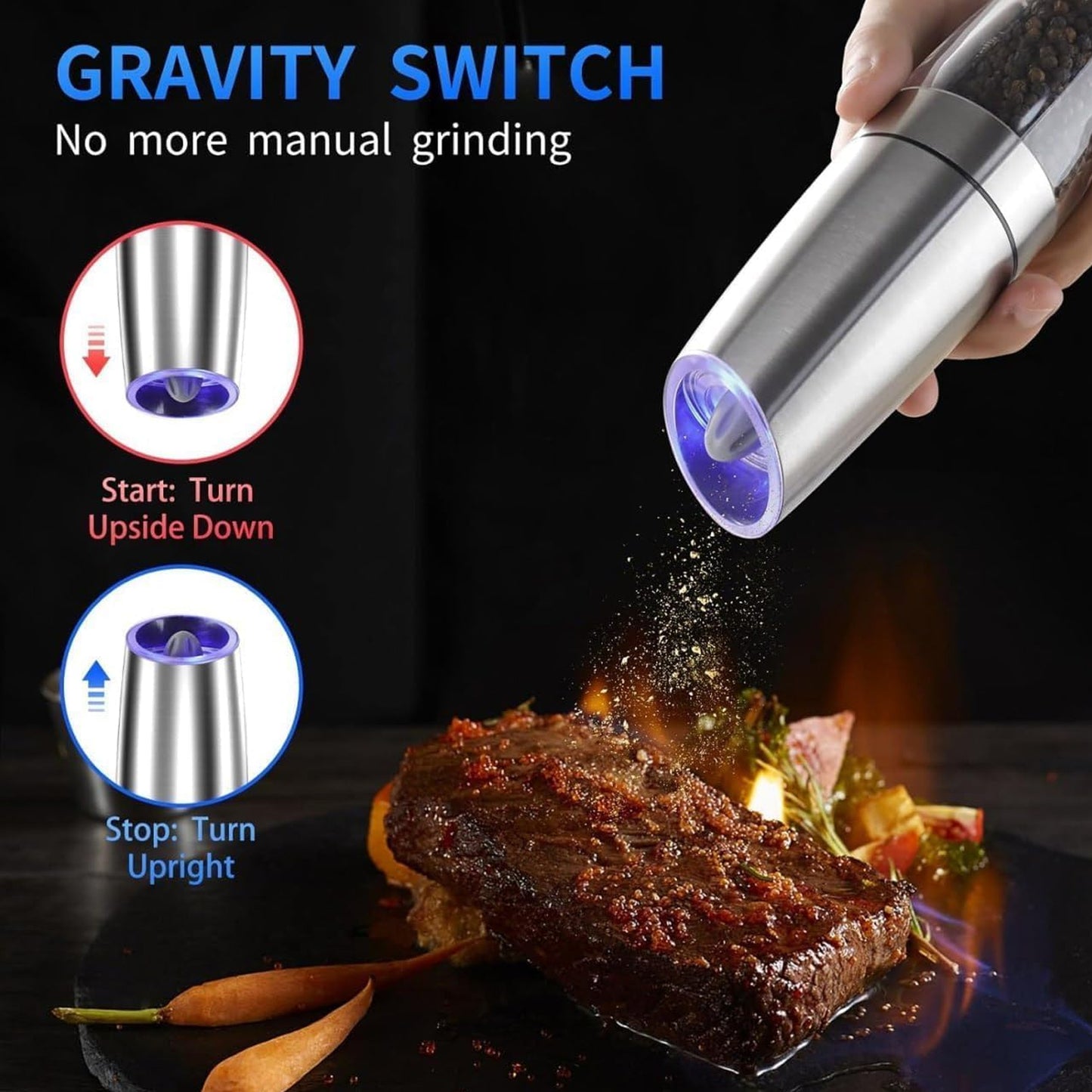 Automatic Gravity Electric Salt & Pepper Grinder Mill with LED Light - 1 Pc - Happy Price - Image 4