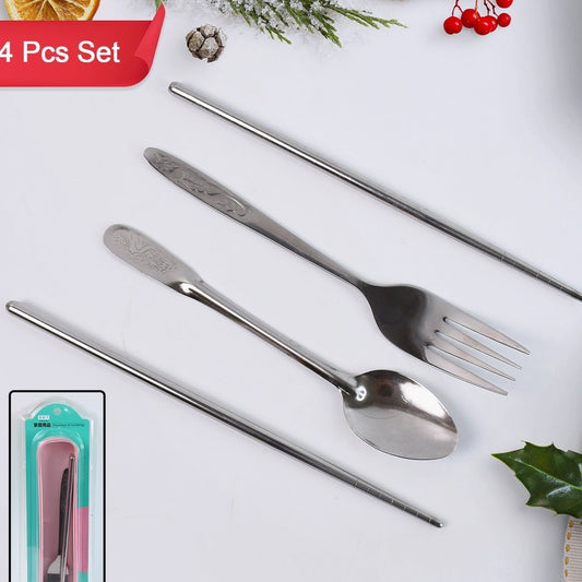 Portable Utensils Travel Camping Cutlery Set 4 Pc With Case - Happy Price - Image 1