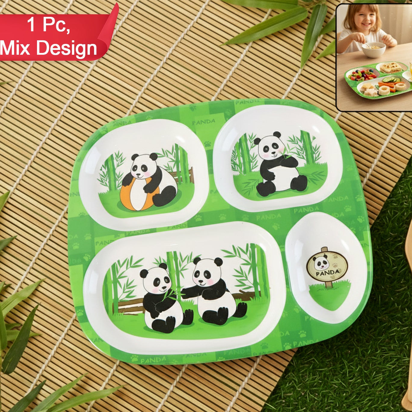 Kids 4-Compartment Melamine Partition Plate (1 Pc, 24x22 Cm) - Happy Price - Image 1