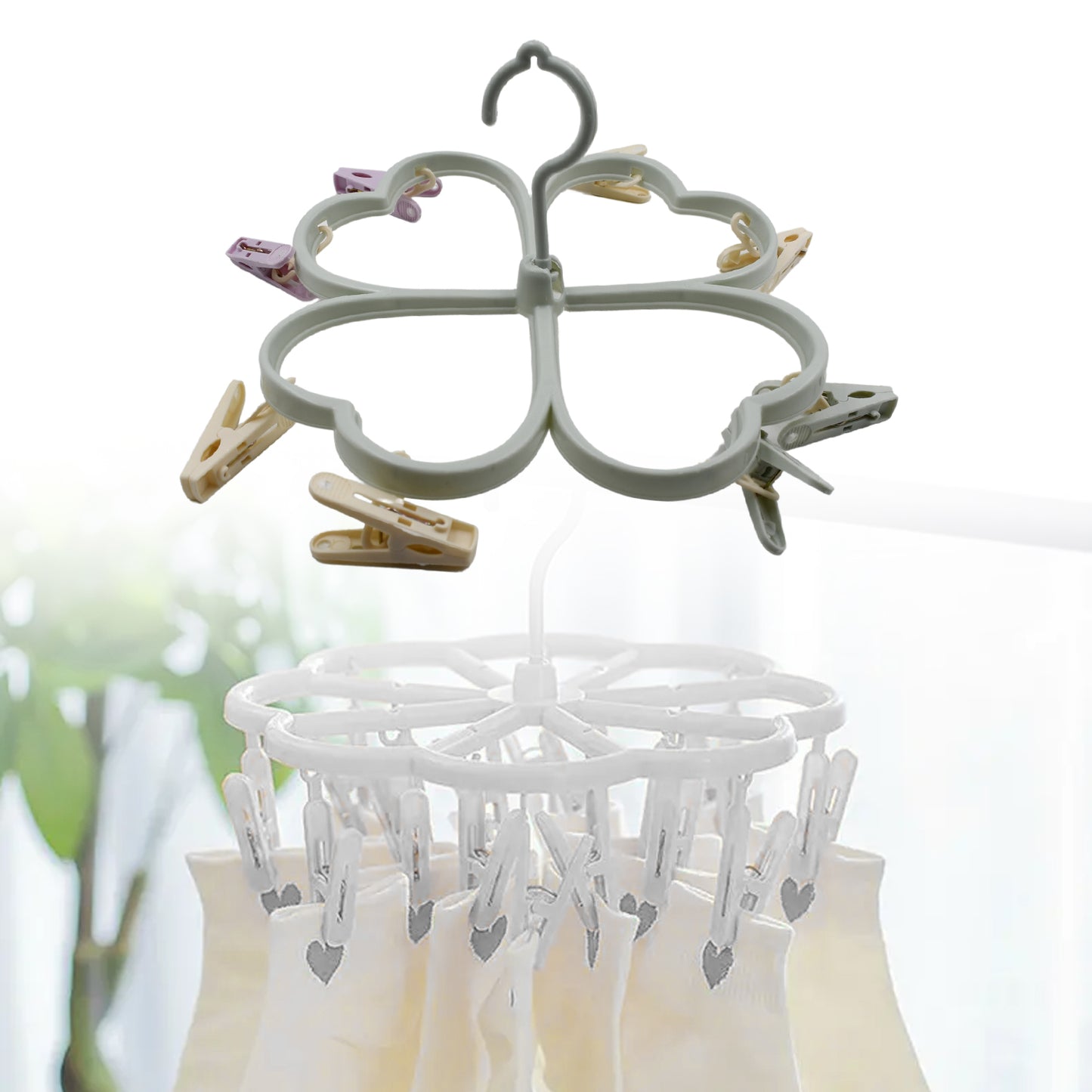 Heart Shape Clothe Spin Rack Laundry Drying Rack Clothes Hangers With 8 Clips Clip Hanger Drip Hanger For Drying Underwear Baby Clothes Socks Bras Towel Cloth Diapers Gloves - Happy Price - Image 5