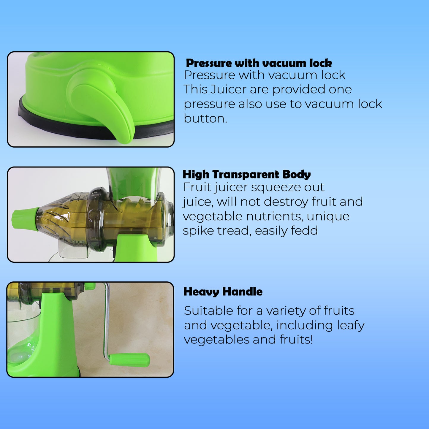 Manual Fruit and Vegetable Juicer with Hand Crank and Suction Base - 1 Pc - Happy Price - Image 5
