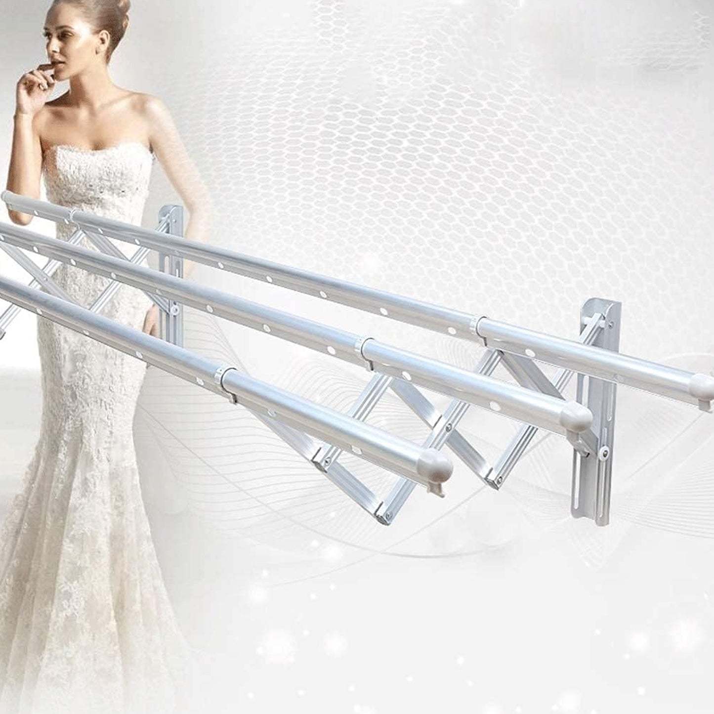 Clothes Rail Rack Clothes Drying Racks Airer Clothes Drying Rack Wall Mounted Clotheshorse Clothes Airer Washing Cloth Line Extendable Fold Towel Rack Bar For Bathroom Indoor Outdoor - Happy Price - Image 3