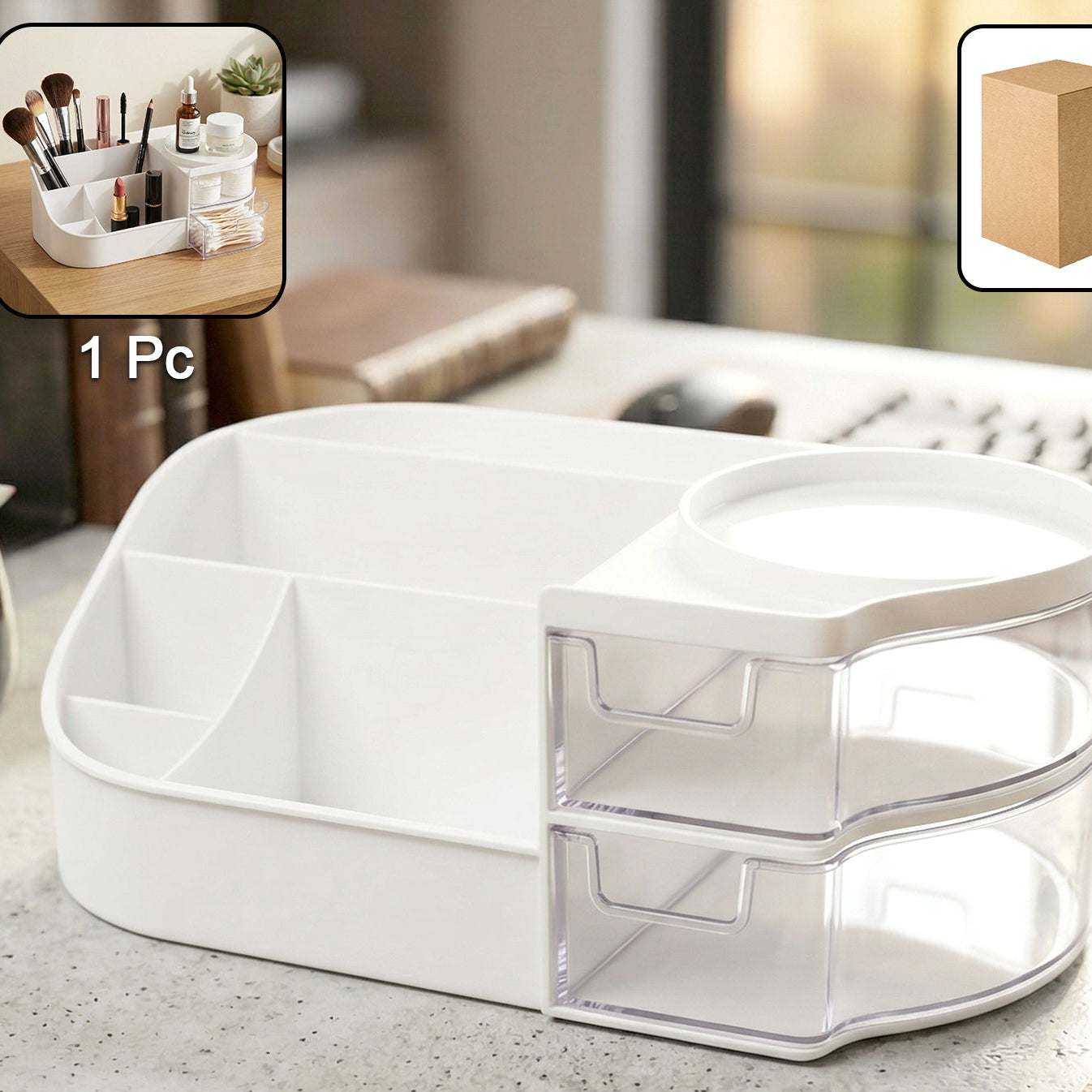 Multipurpose Storage Organizer Box with Drawer - White (1 Pc) - Great Price - Image 1