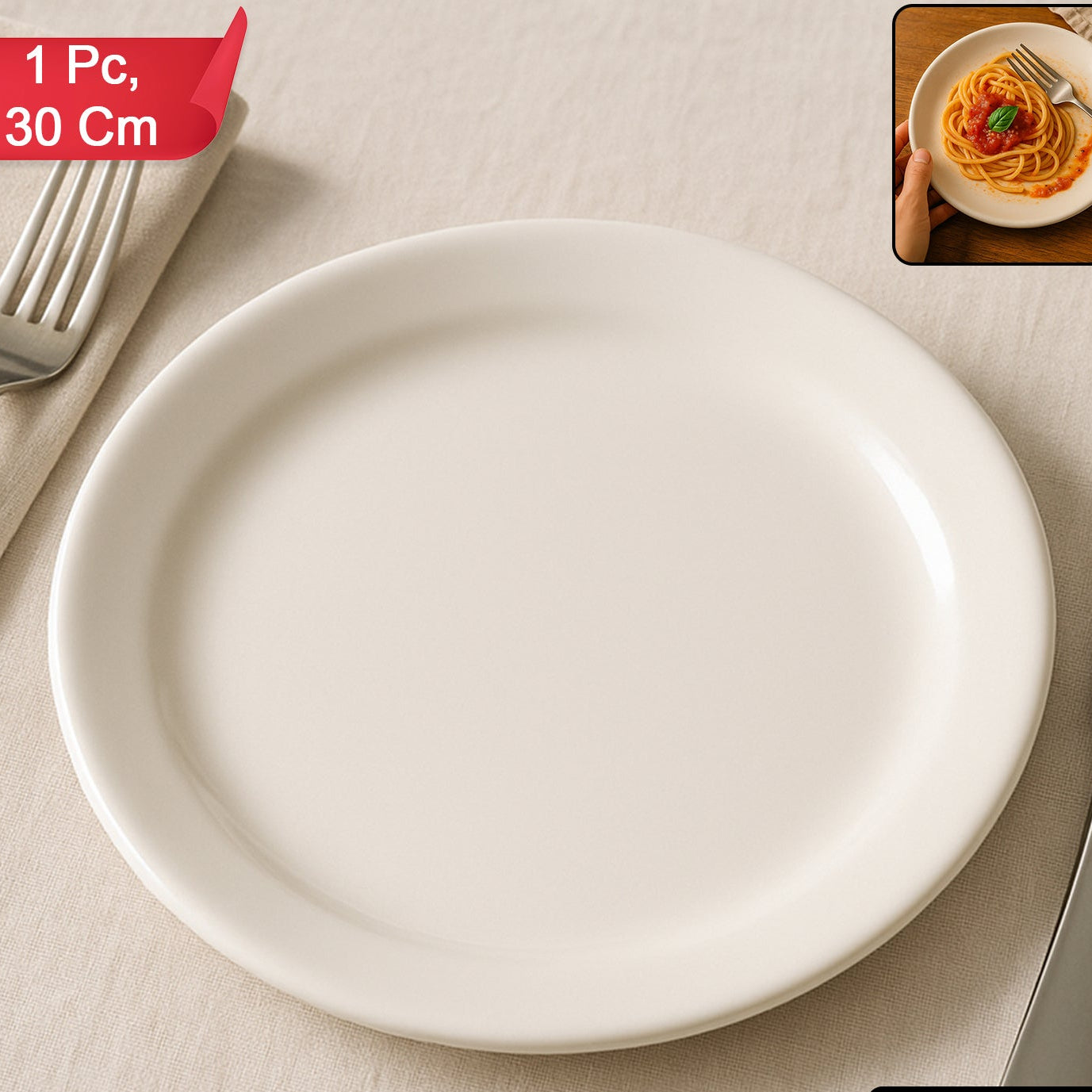 30cm Round Dinner Plate - 1 Pc White Serving Dish for Meals - Happy Price - Image 1
