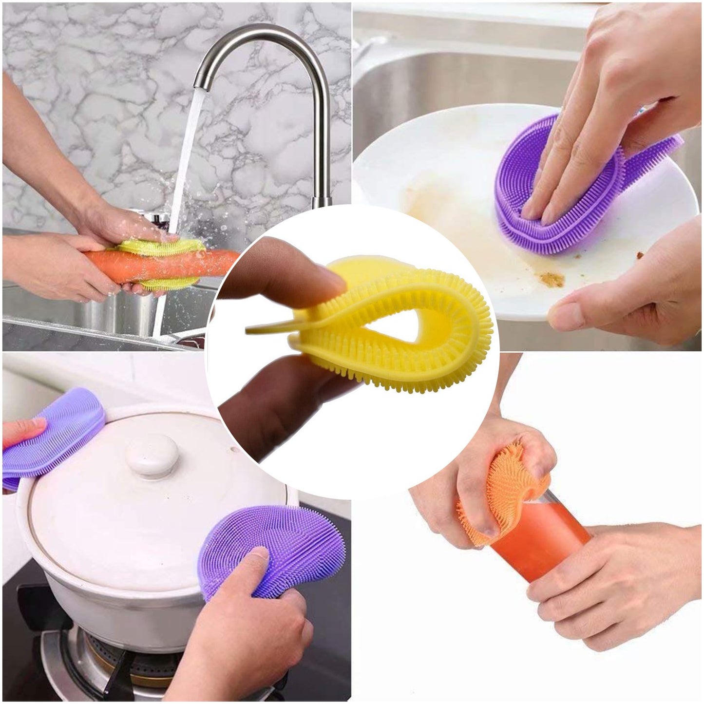 Silicone Dish Scrubber Sponge Mildew Free Non Stick (Mix Color) - Happy Price - Image 2