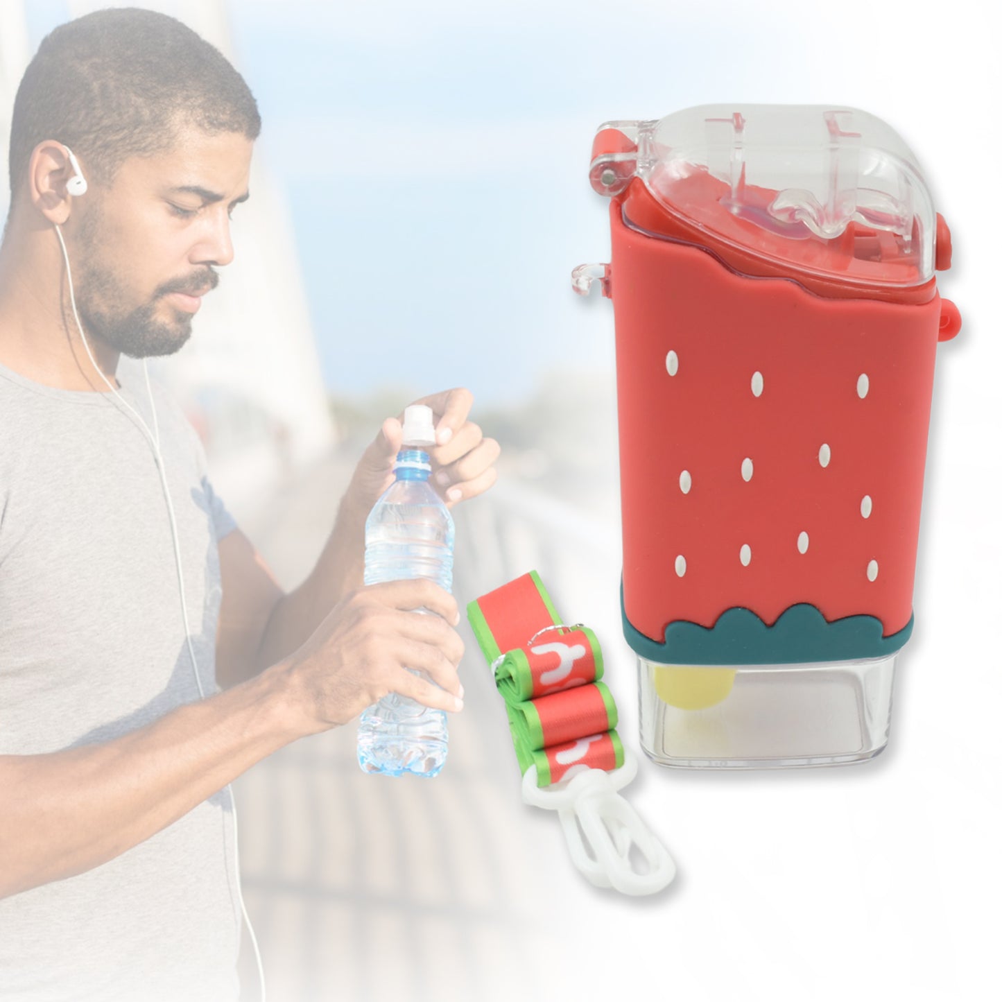 Portable Cute Water Bottle For Kids Unique Ice Cream Shape Water Cup Popsicle Shaped Plastic Kettle With Straw Adjustable Shoulder Strap Bpa Free Leakproof (300 Ml) - Happy Price - Image 5