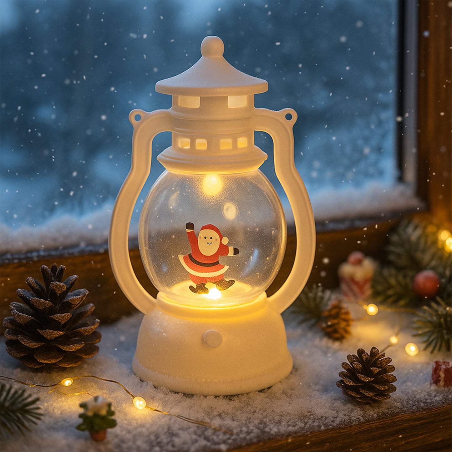 Mini LED Lantern with Santa Figurine - Festive Tabletop Light (1 Pc) - Happy Price - Image 3