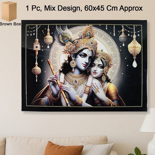 Lord Krishna Radha Wall Painting with Wooden Frame - 60x45 cm, 1 Pc - Happy Price - Image 1