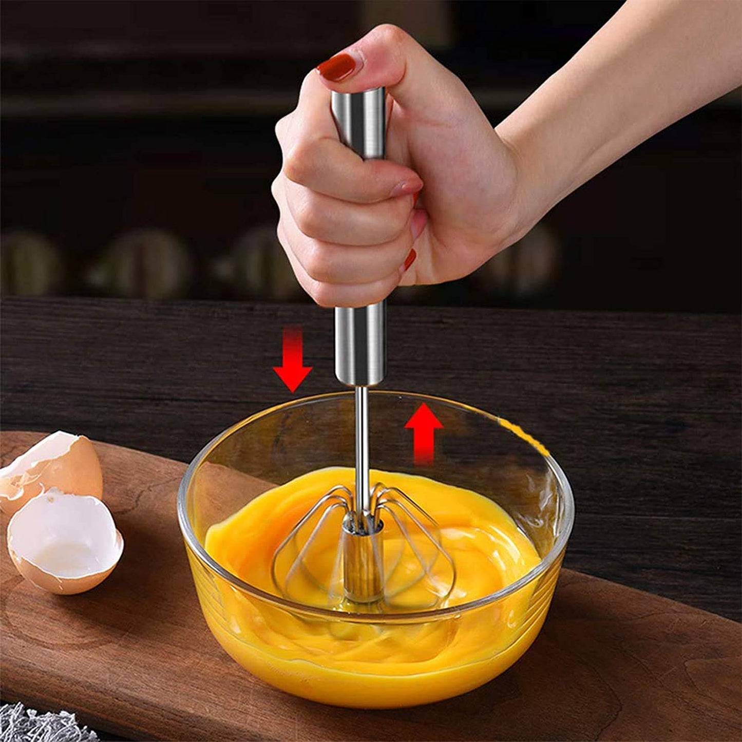 Small Stainless Steel Egg Whisk Hand Push Rotary Whisk Blender (1 Pc  27 Cm) - Happy Price - Image 2