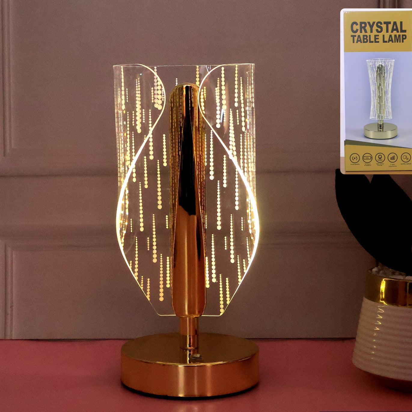 Modern Crystal Effect LED Table Lamp (1 Pc) - Warm Ambiance Light - Happy Price - Image 1